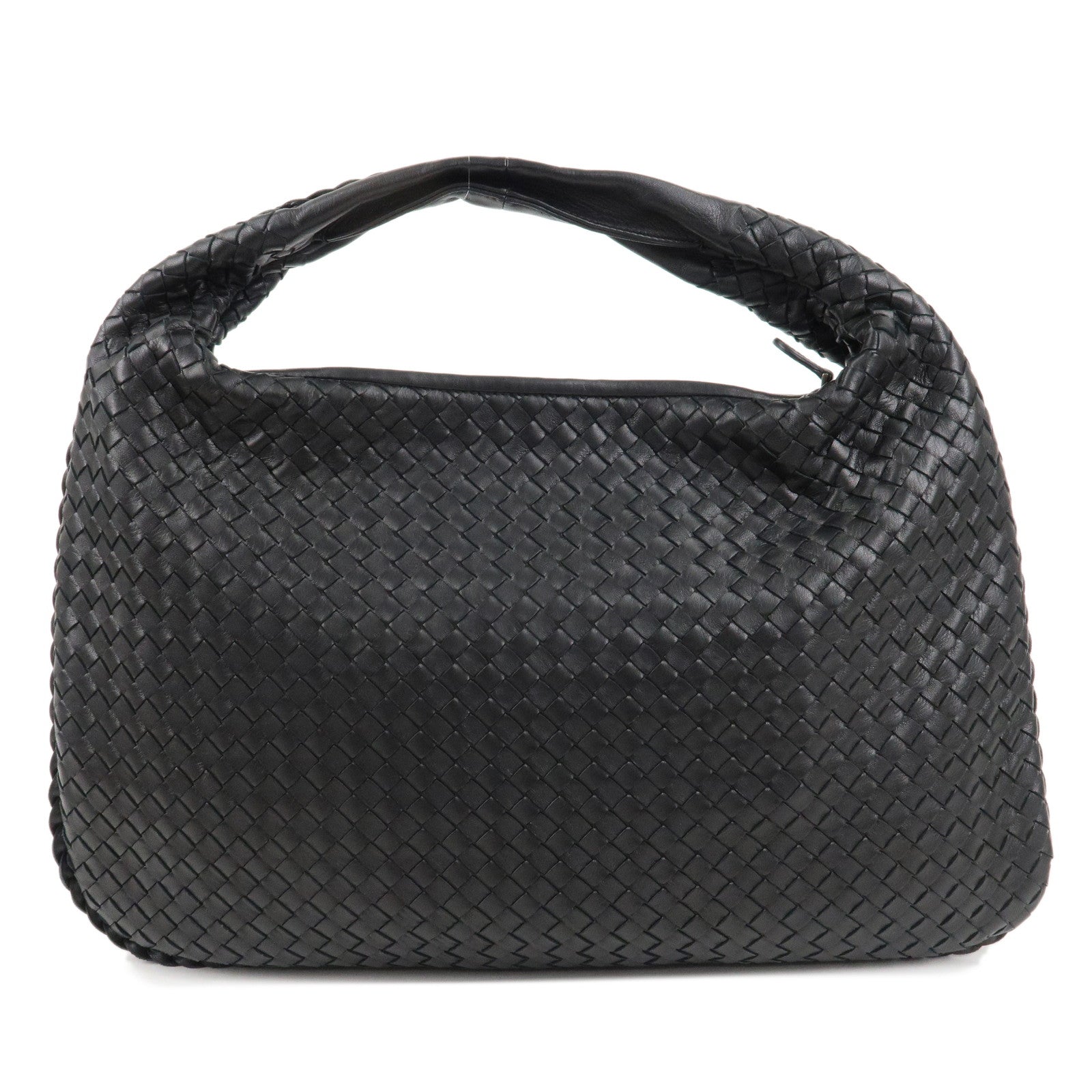 BOTTEGA VENETA Hobo Intrecciato Leather Shoulder Bag Black 115654