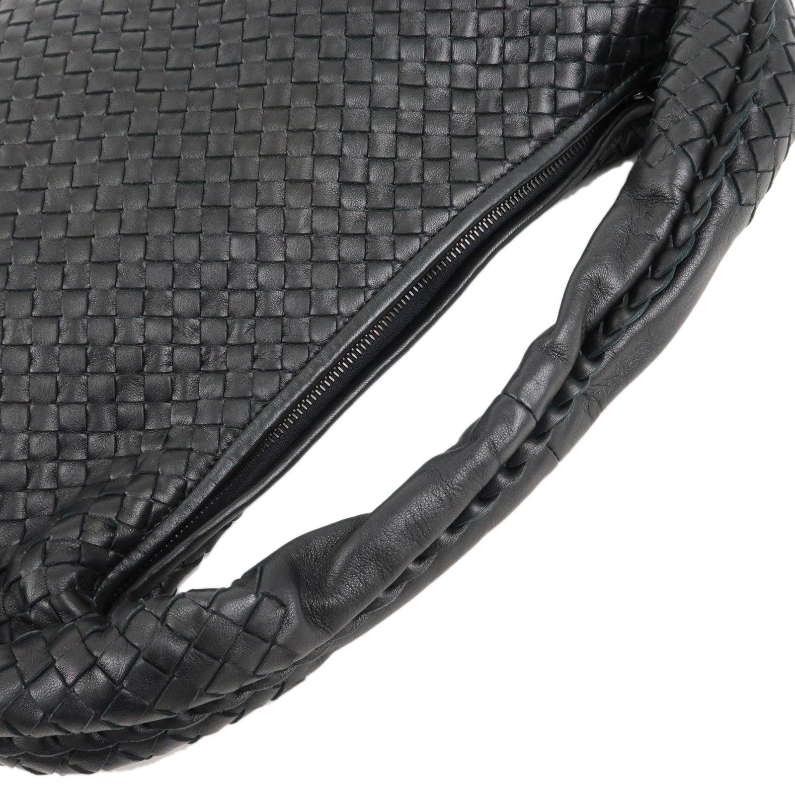 BOTTEGA VENETA Hobo Intrecciato Leather Shoulder Bag Black 115654