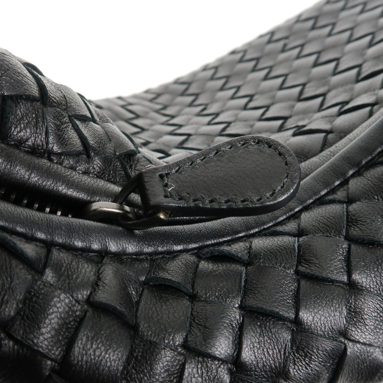 BOTTEGA VENETA Hobo Intrecciato Leather Shoulder Bag Black 115654