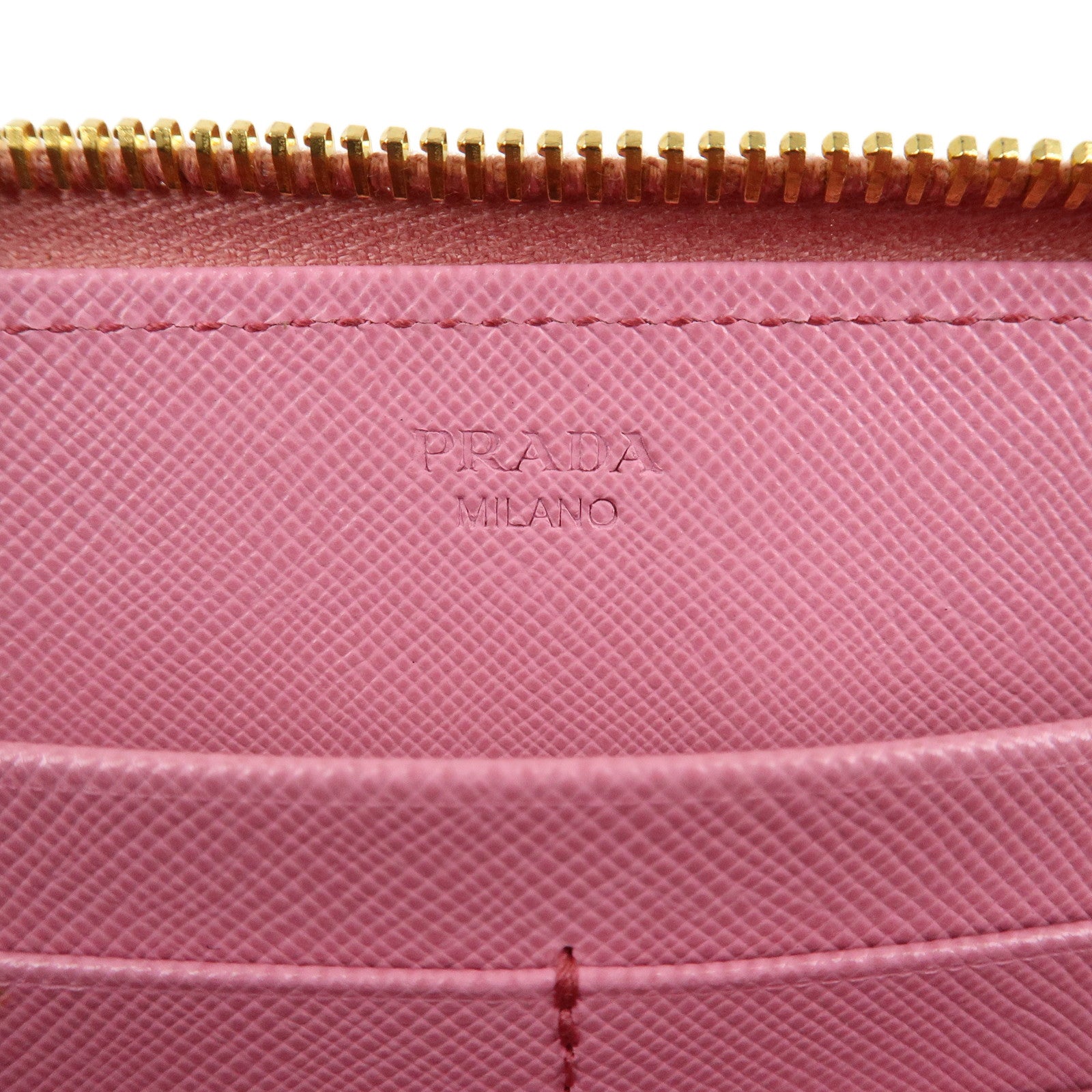 PRADA Logo Nylon Saffiano Leather Round Zippy Wallet Pink 1M0506