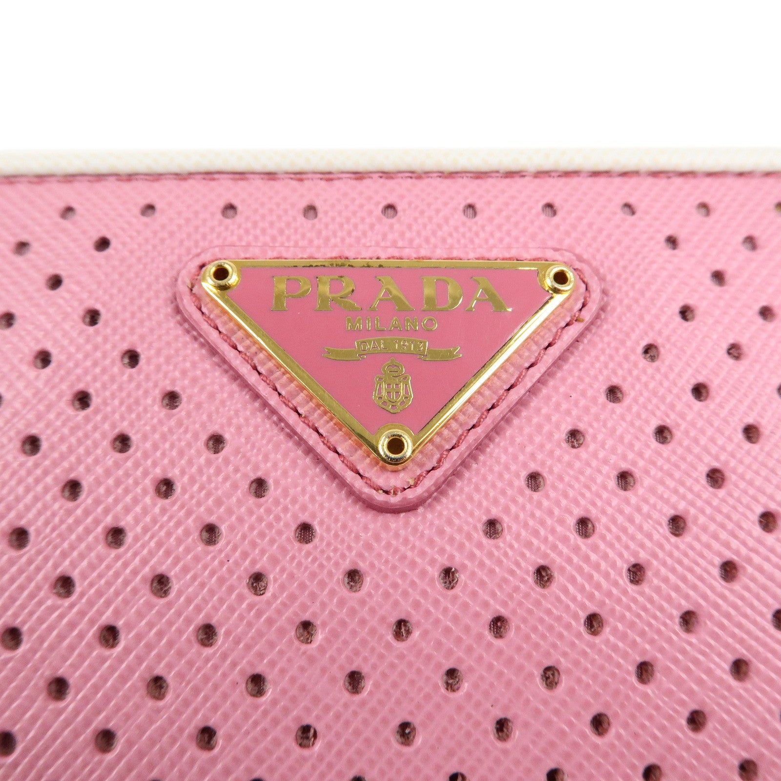 PRADA Logo Nylon Saffiano Leather Round Zippy Wallet Pink 1M0506