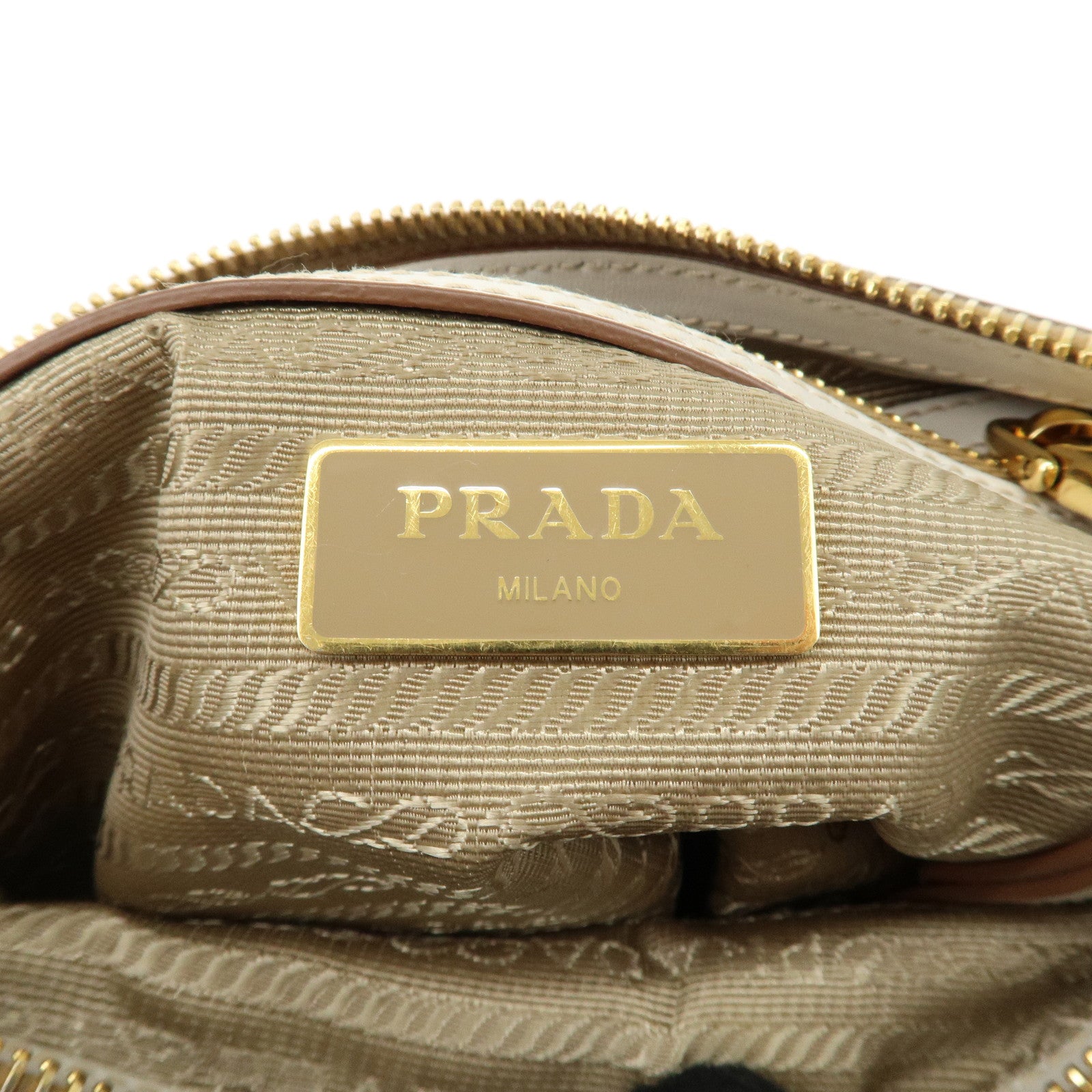 PRADA Logo Jacquard Leather Shoulder Bag Beige Ivory 1BH150