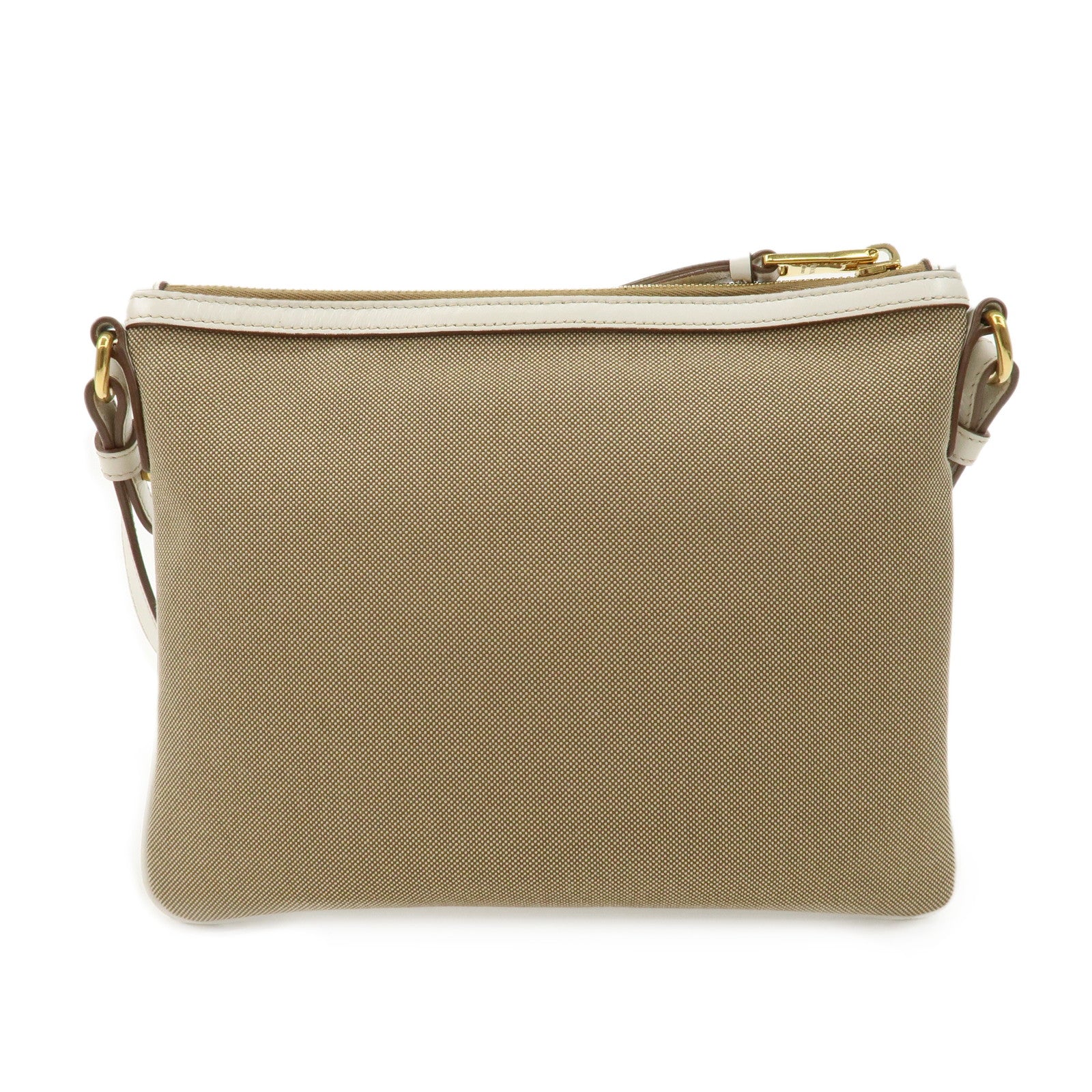 PRADA Logo Jacquard Leather Shoulder Bag Beige Ivory 1BH150