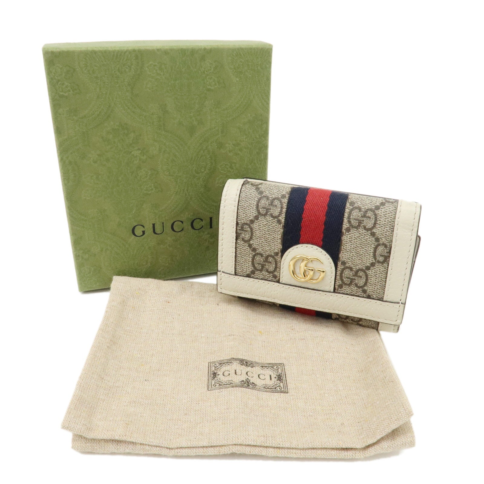 GUCCI Ophidia GG Supreme Leather Trifold Wallet Beige Ivory 644334