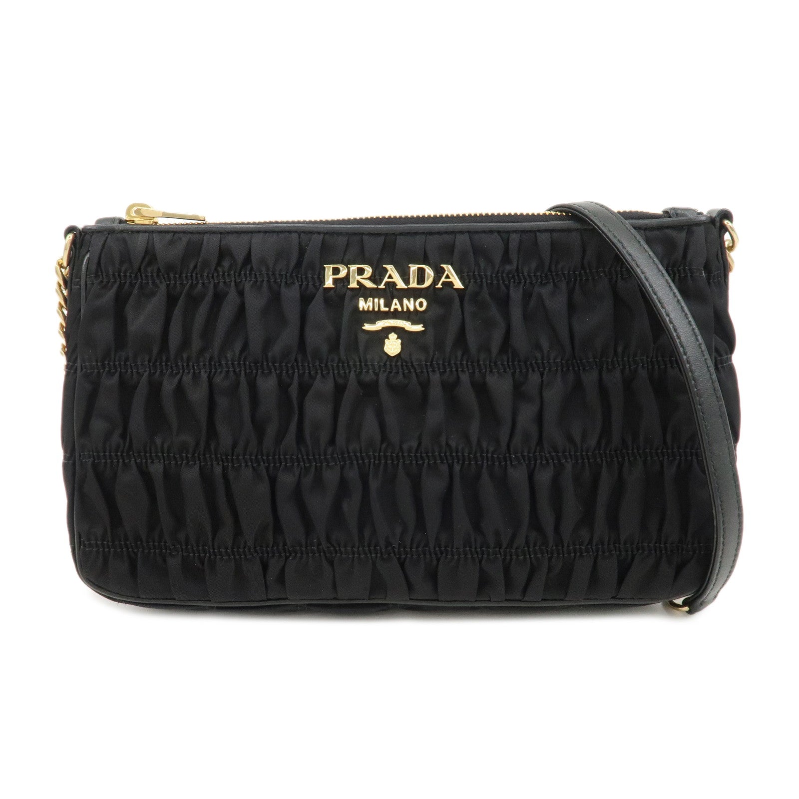 PRADA-Nylon-Leather-Chain-Shoulder-Bag-Crossbody-Bag-Black-1BH152