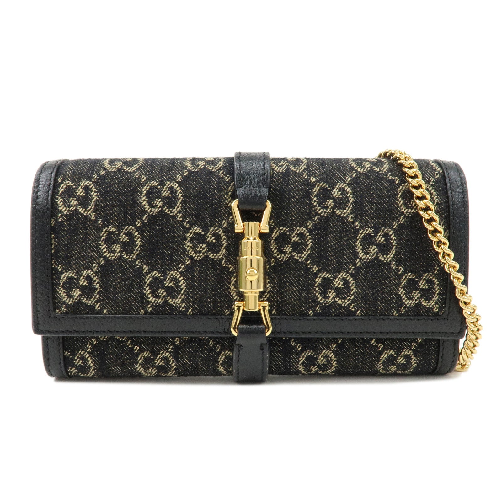 GUCCI-New-Jackie-GG-Denim-Leather-Chain-Wallet-Black-652681