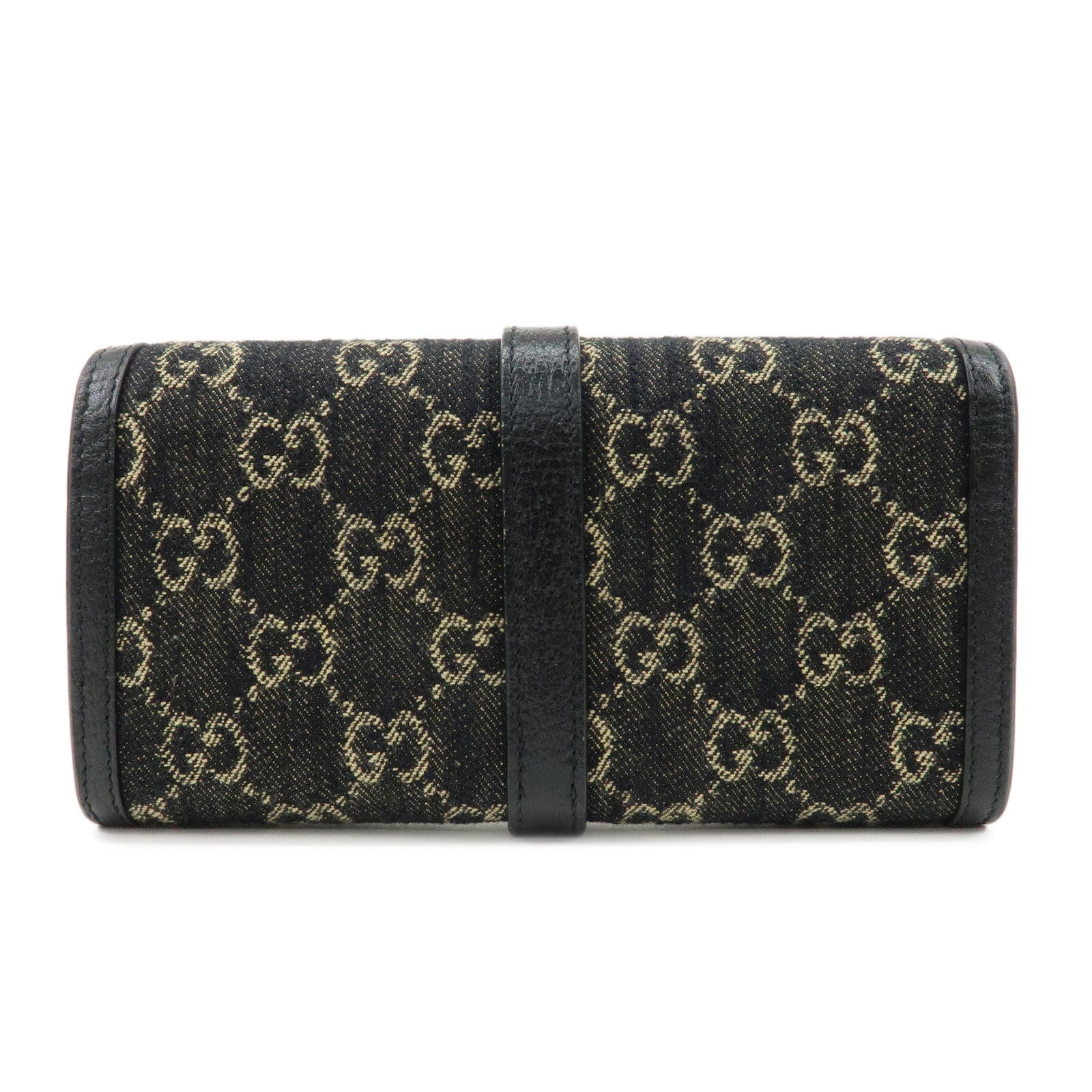 GUCCI New Jackie GG Denim Leather Chain Wallet Black 652681 Used