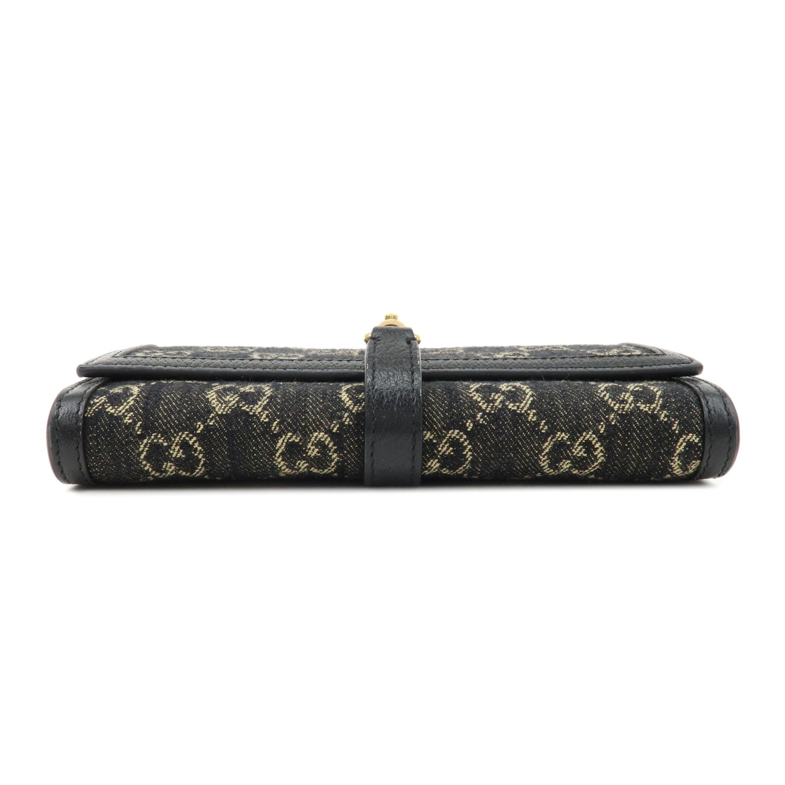 GUCCI New Jackie GG Denim Leather Chain Wallet Black 652681