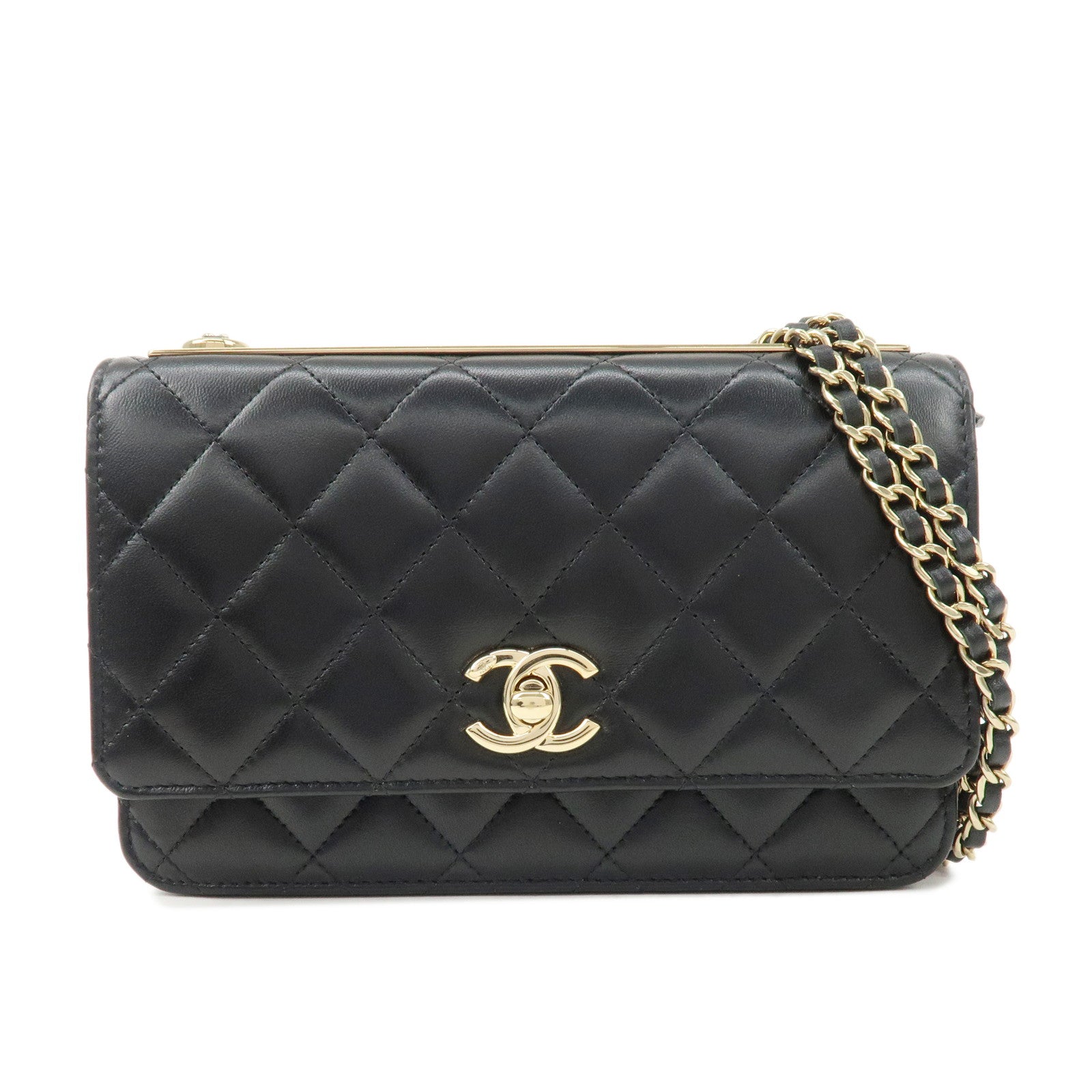 CHANEL-Matelasse-Lamb-Skin-Trendy-CC-Chain-Shoulder-Bag-Black-Gold