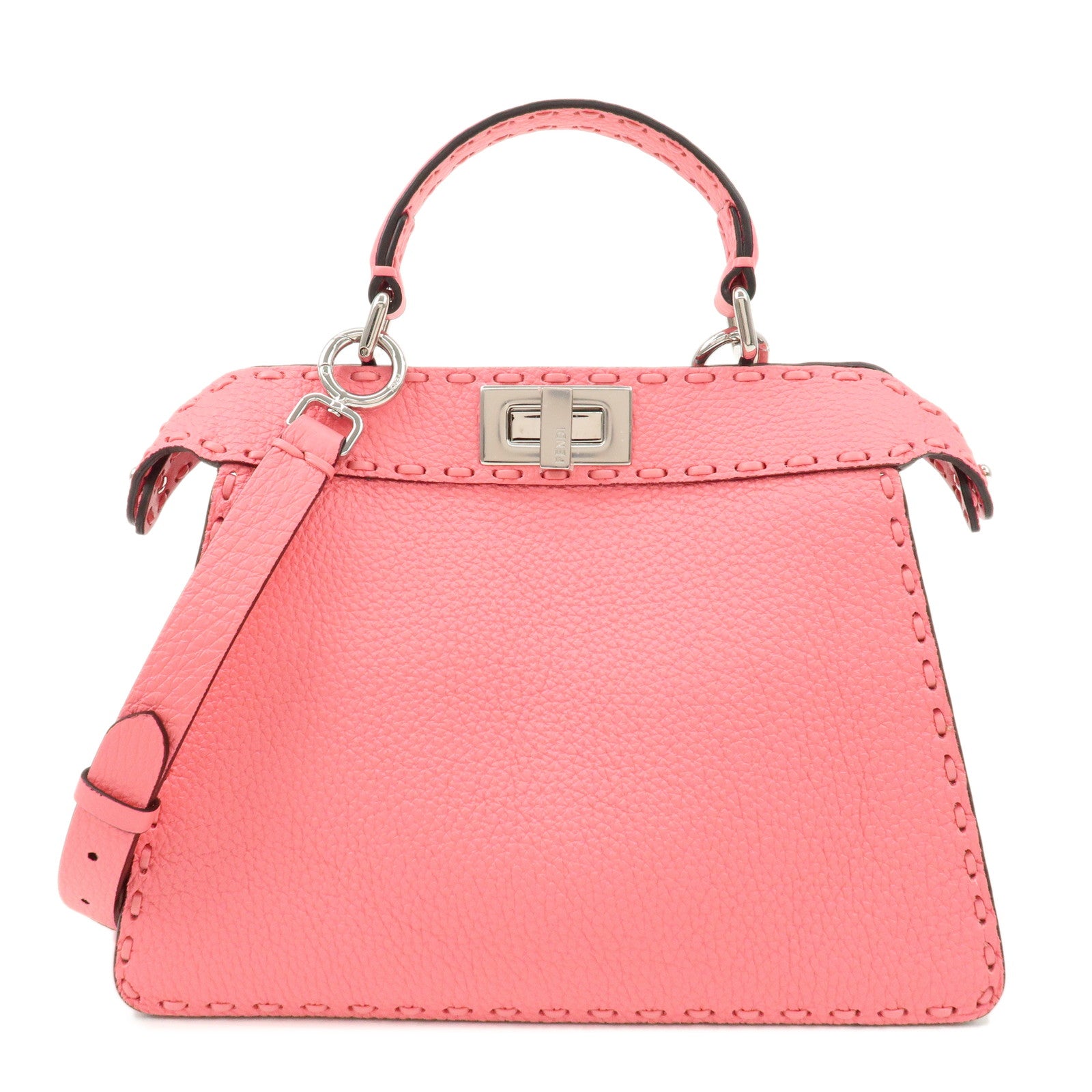 FENDI-Leather-Peekaboo-I-see-U-Small-2-Way-Hand-Bag-Pink-8BN327