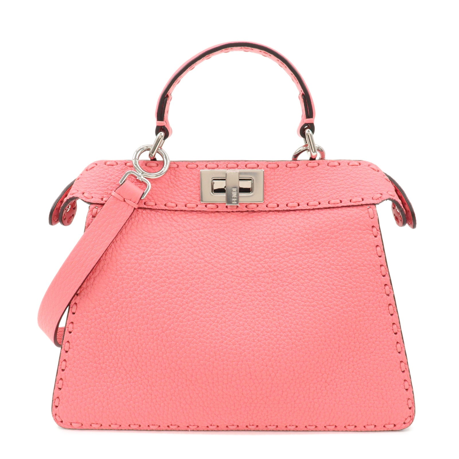 FENDI Leather Peekaboo I see U Small 2 Way Hand Bag Pink 8BN327