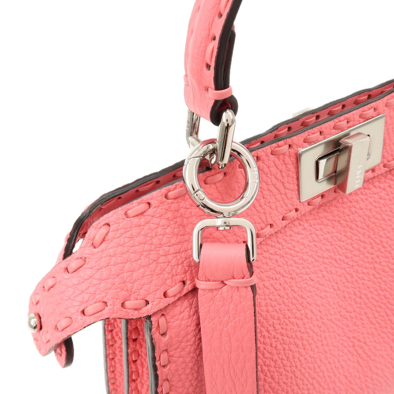 FENDI Leather Peekaboo I see U Small 2 Way Hand Bag Pink 8BN327