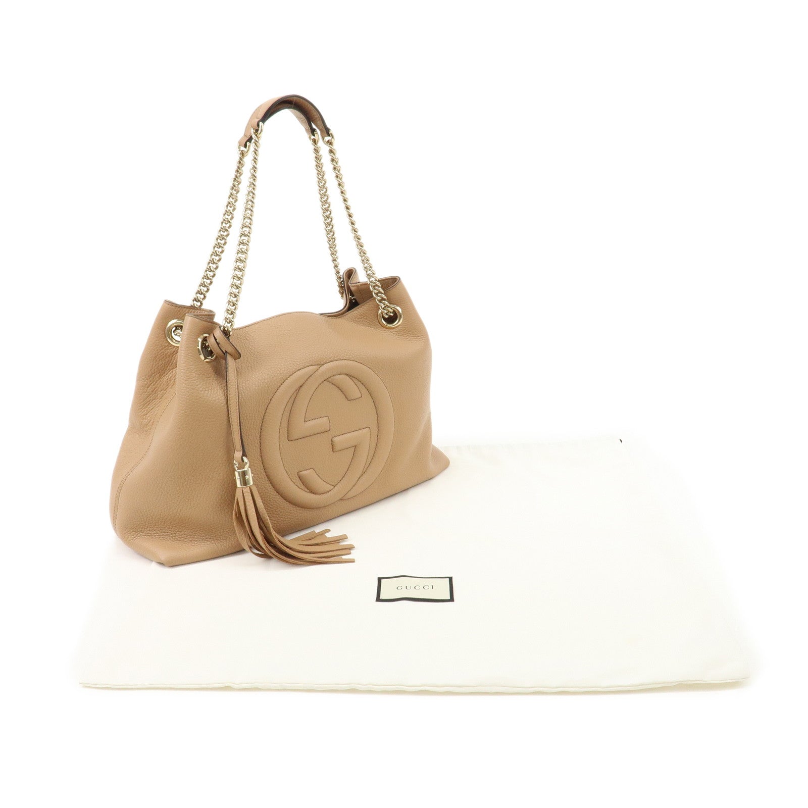 GUCCI SOHO Interlocking G Leather Chain Shoulder Bag Beige 536196