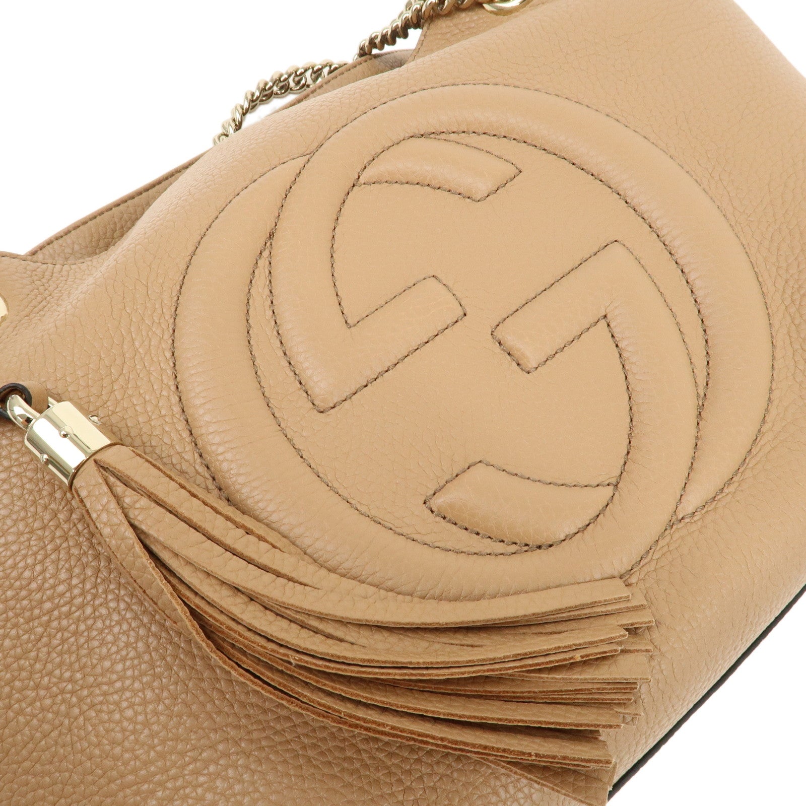 GUCCI SOHO Interlocking G Leather Chain Shoulder Bag Beige 536196