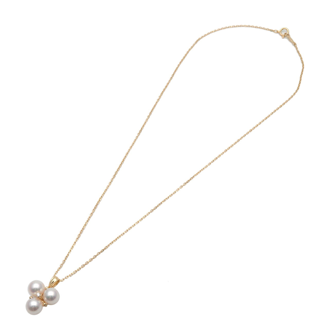 MIKIMOTO 3P Pearl Diamond Necklace K18YG 750YG Yellow Gold