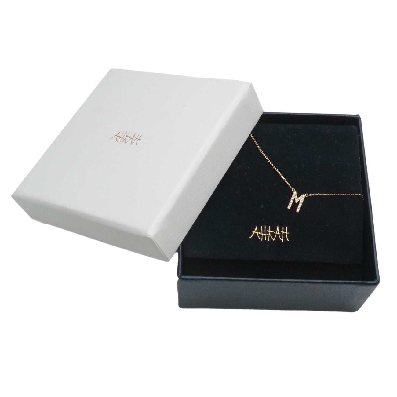 AHKAH Initial M Diamond Necklace K18 750YG Yellow Gold