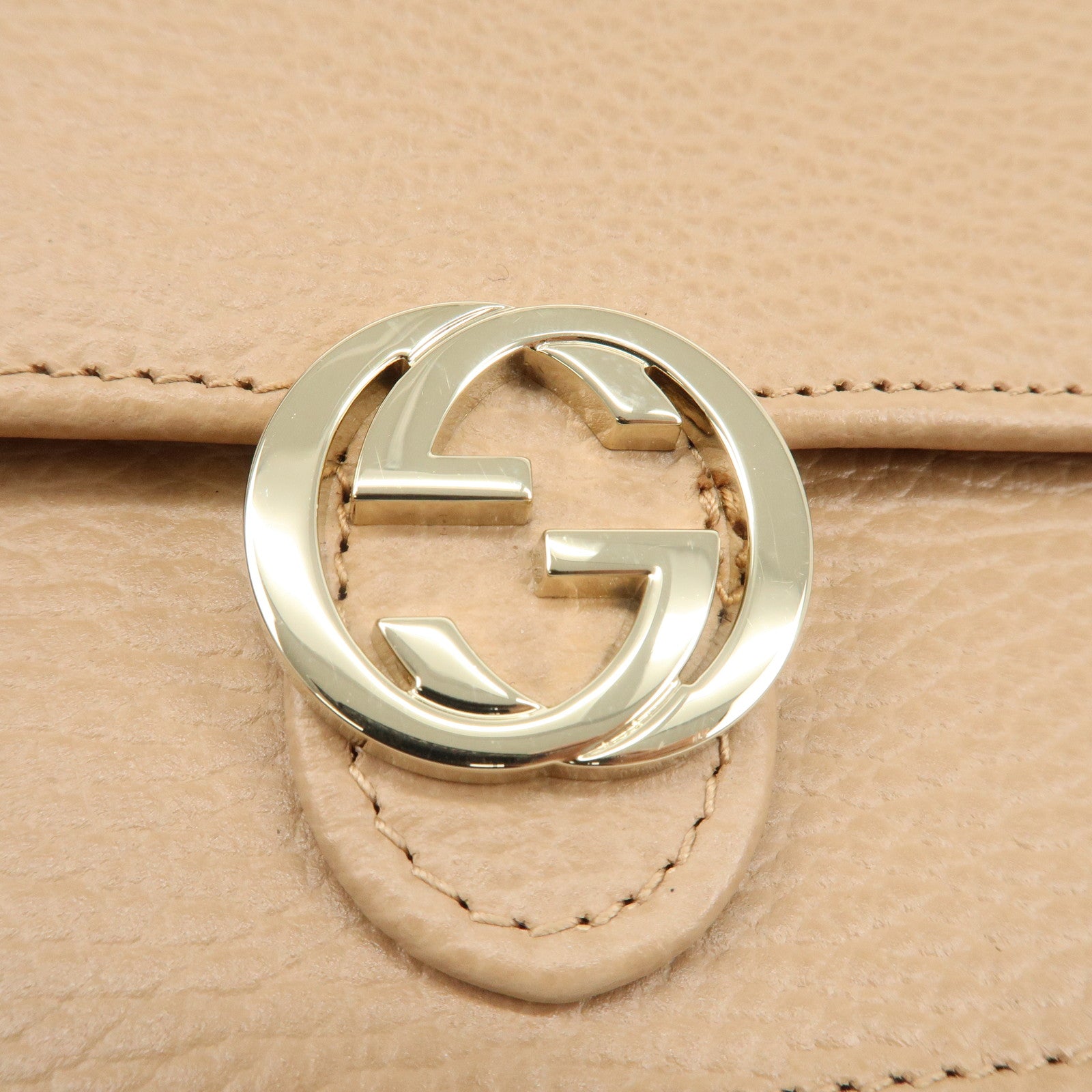 GUCCI Interlocking G Leather Chain Shoulder Wallet Beige 615523