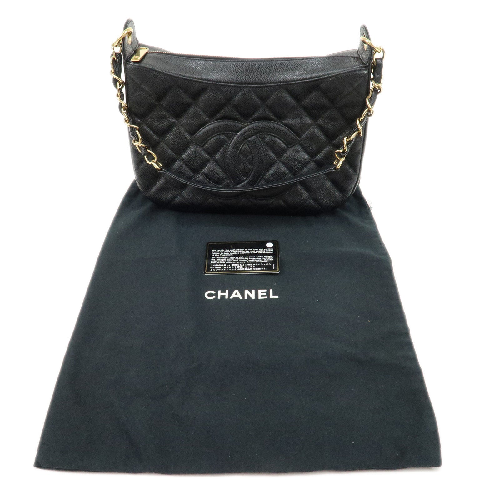 CHANEL Caviar Skin Chain Shoulder Bag Black Gold HDW A20993