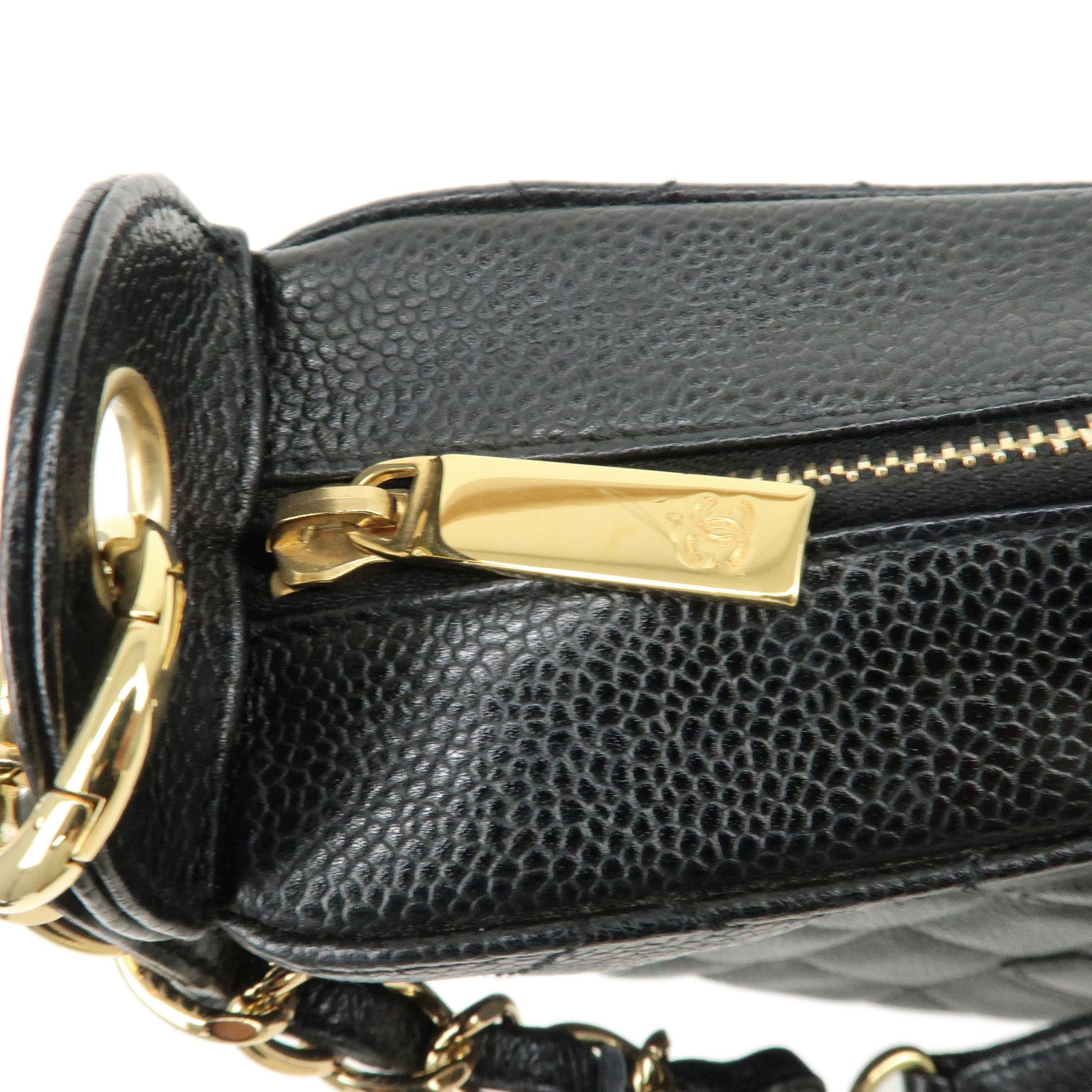 CHANEL Caviar Skin Chain Shoulder Bag Black Gold HDW A20993