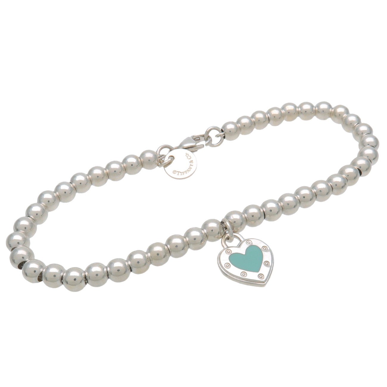 Tiffany&Co. Love Heart Tag Beads Bracelet SV925 Silver Blue