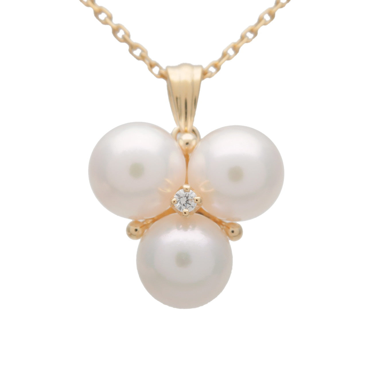 MIKIMOTO-1P-Pearl-7mm-Diamond-Necklace-K18-750YG-Yellow-Gold