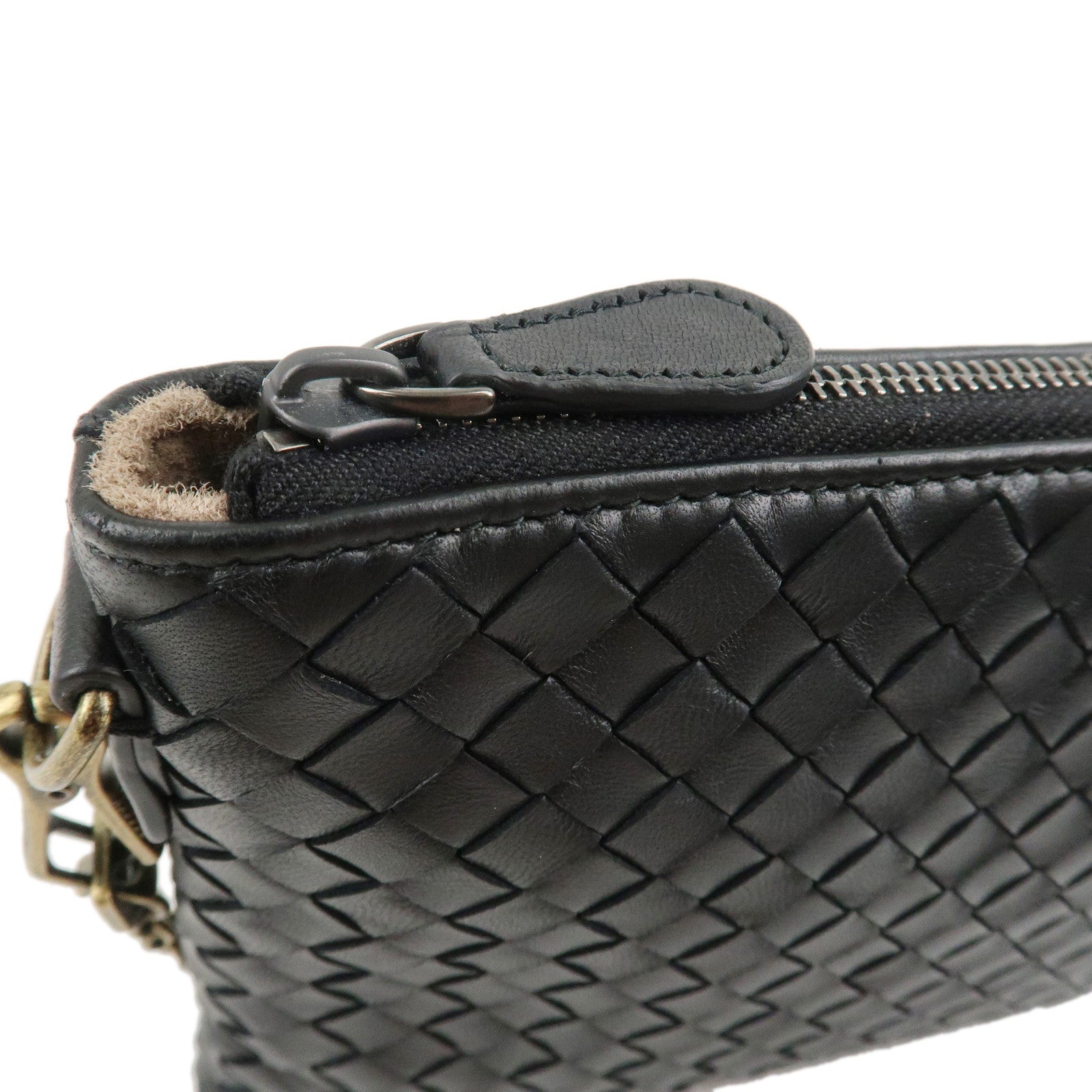 BOTTEGA VENETA Intrecciato Leather Chain Shoulder Bag Black 510282