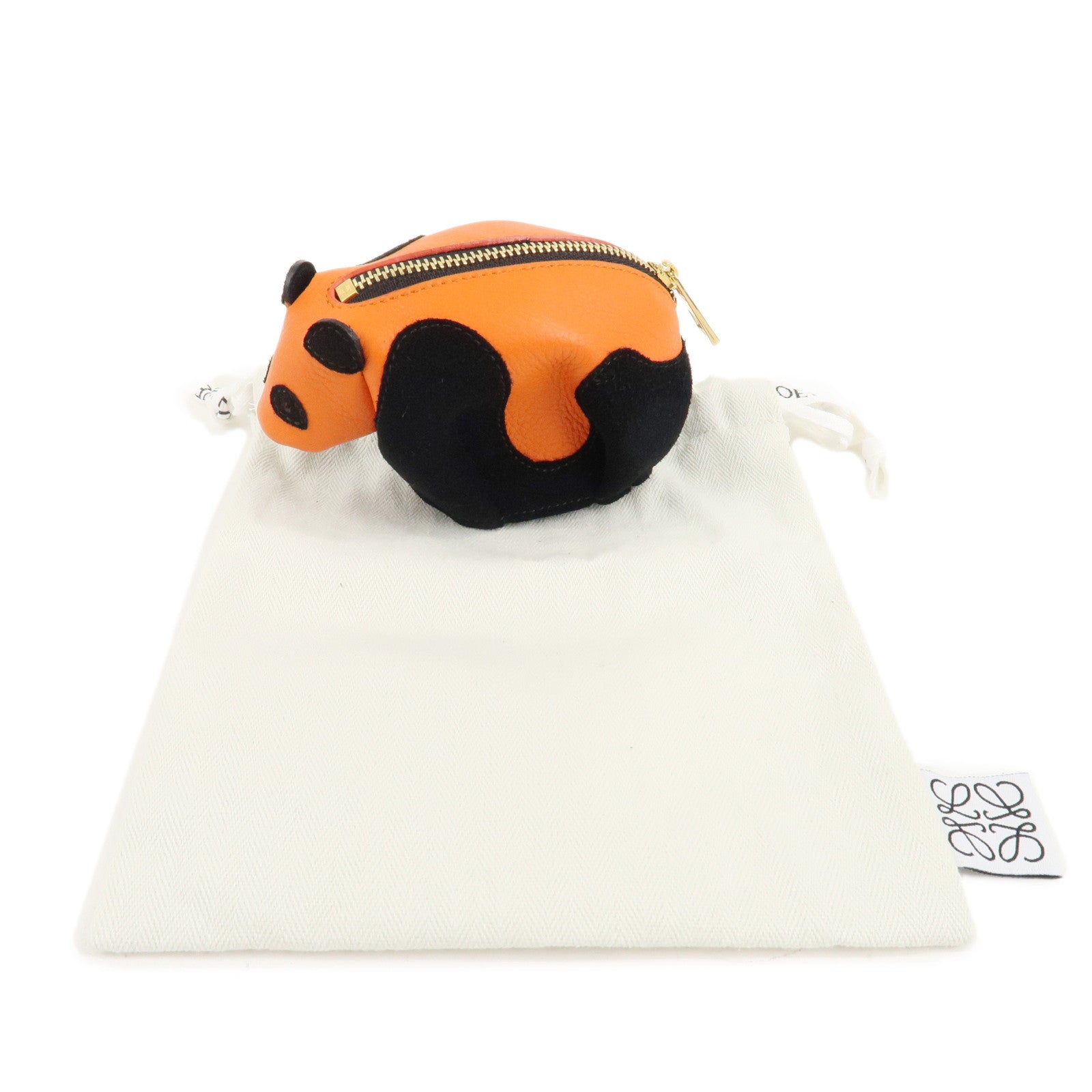 LOEWE Animals Leather Suede Coin Case Panda Orange Black Used