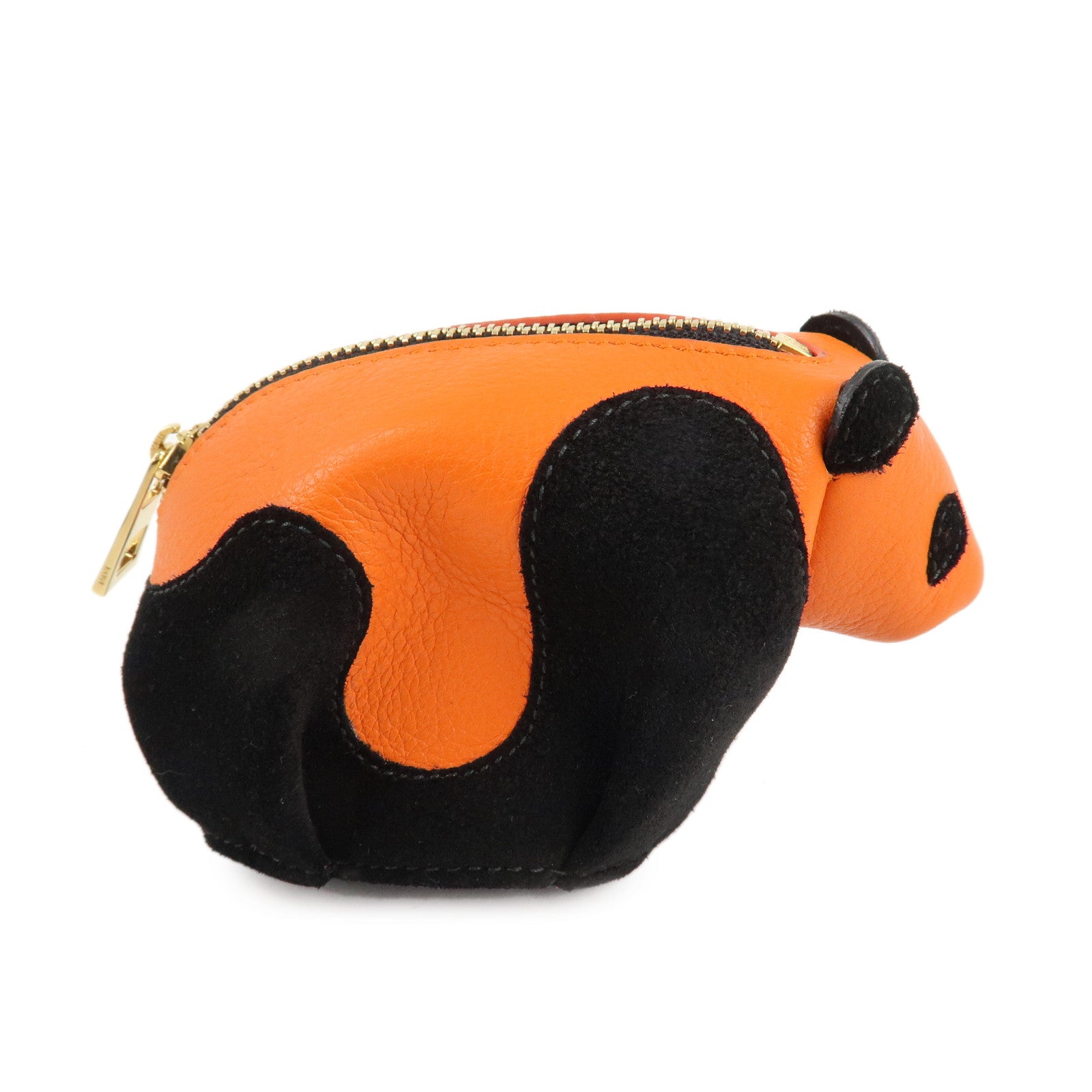 LOEWE Animals Leather Suede Coin Case Panda Orange Black Used