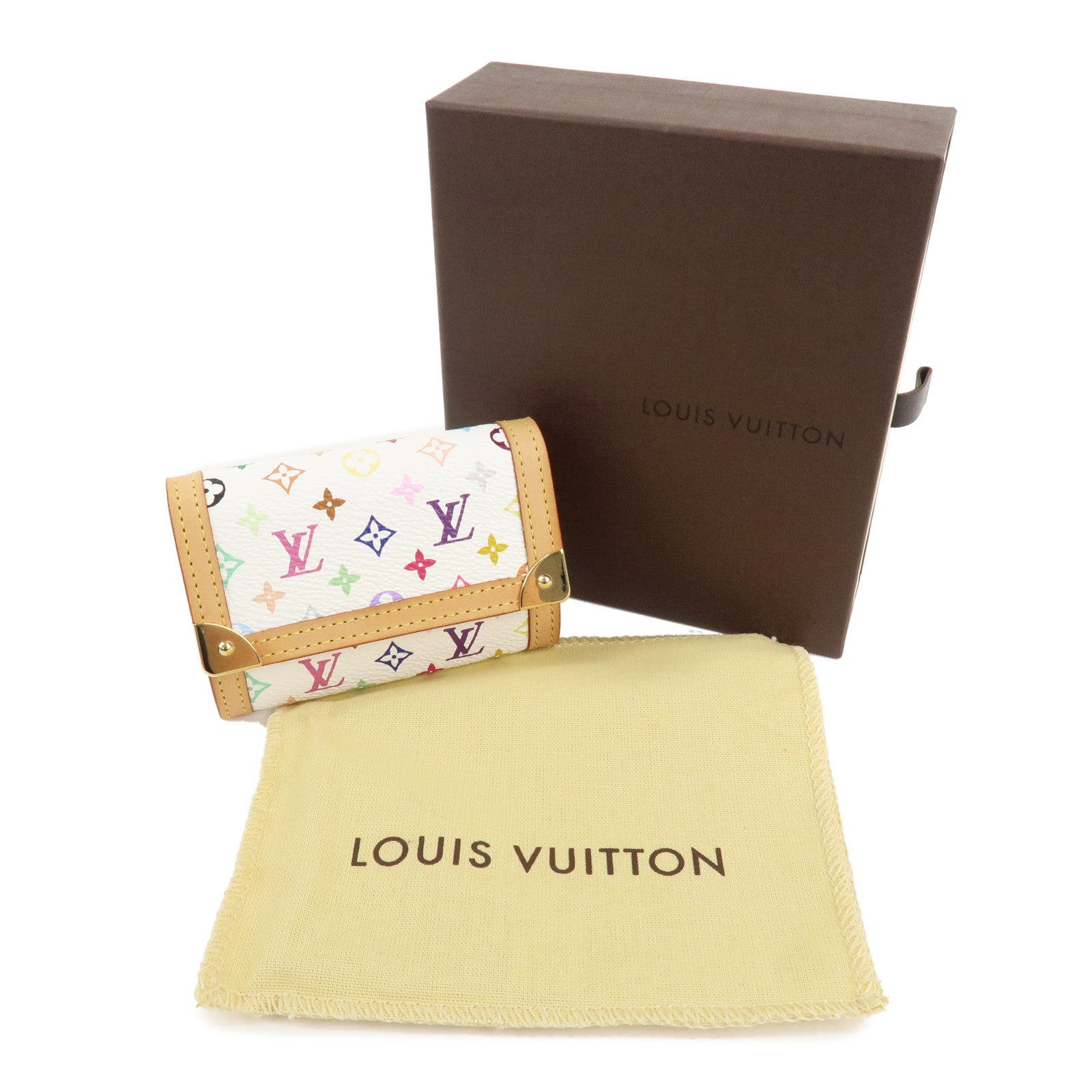 Louis Vuitton Monogram Porte Monnaie Plat Coin Case Blanc M92657 Used