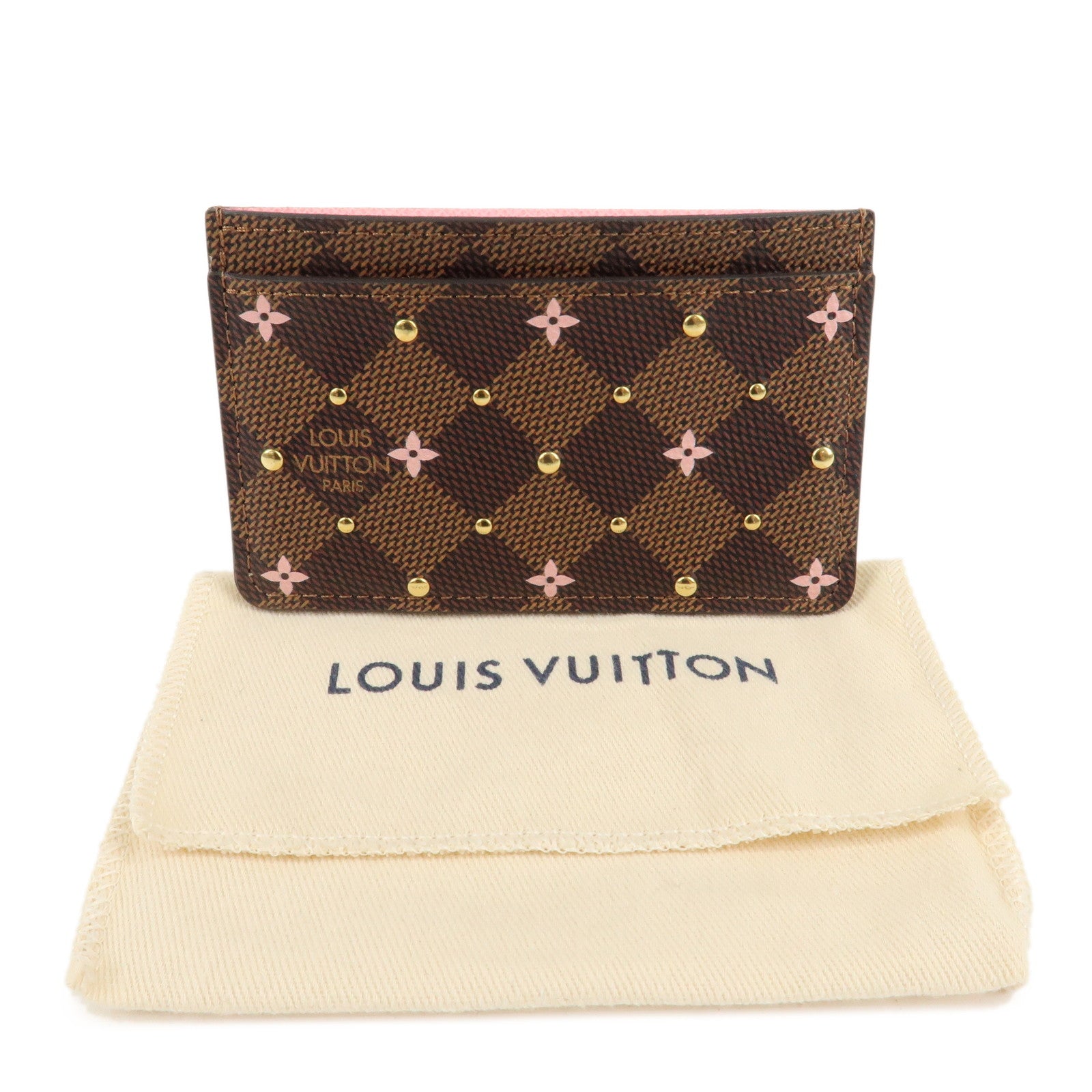 Louis Vuitton Dmier Ebene Studs Card Case Brown Pink N60475 Used