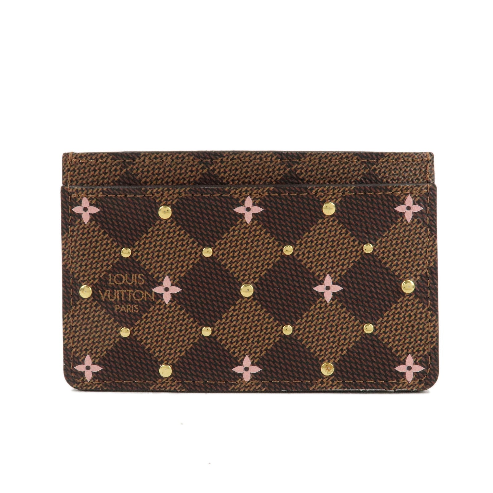 Louis Vuitton Dmier Ebene Studs Card Case Brown Pink N60475 Used