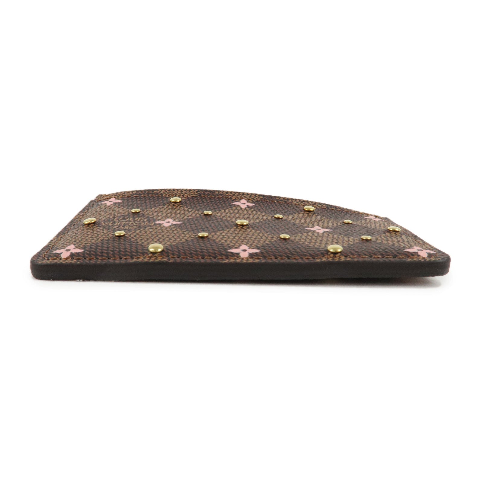 Louis Vuitton Dmier Ebene Studs Card Case Brown Pink N60475 Used