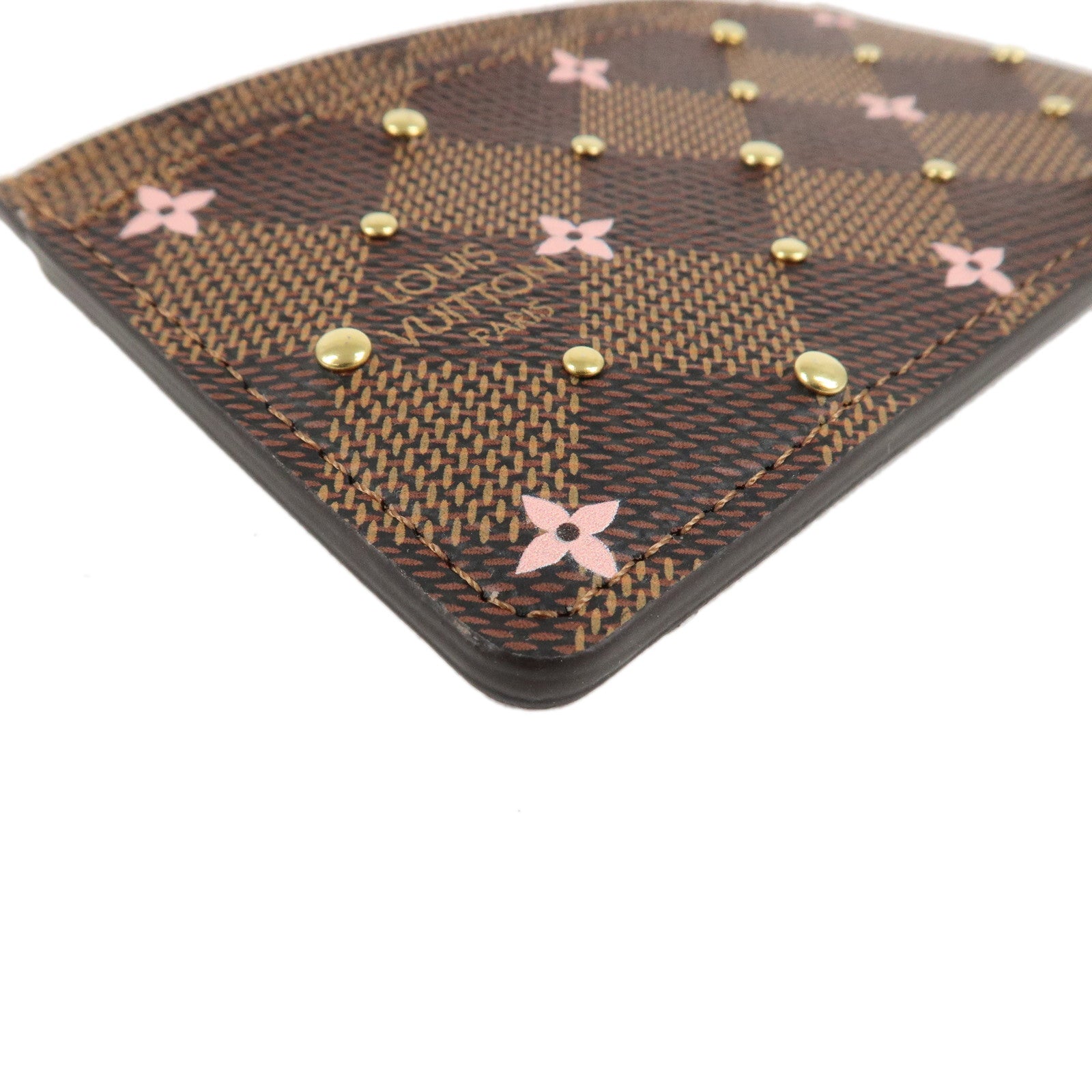 Louis Vuitton Dmier Ebene Studs Card Case Brown Pink N60475 Used