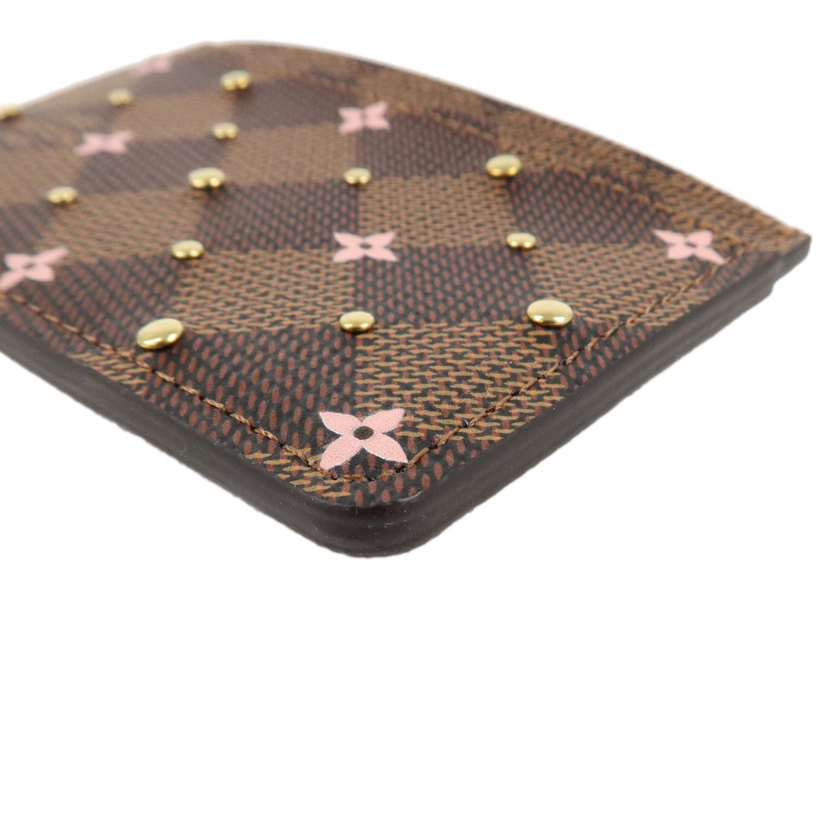 Louis Vuitton Dmier Ebene Studs Card Case Brown Pink N60475 Used