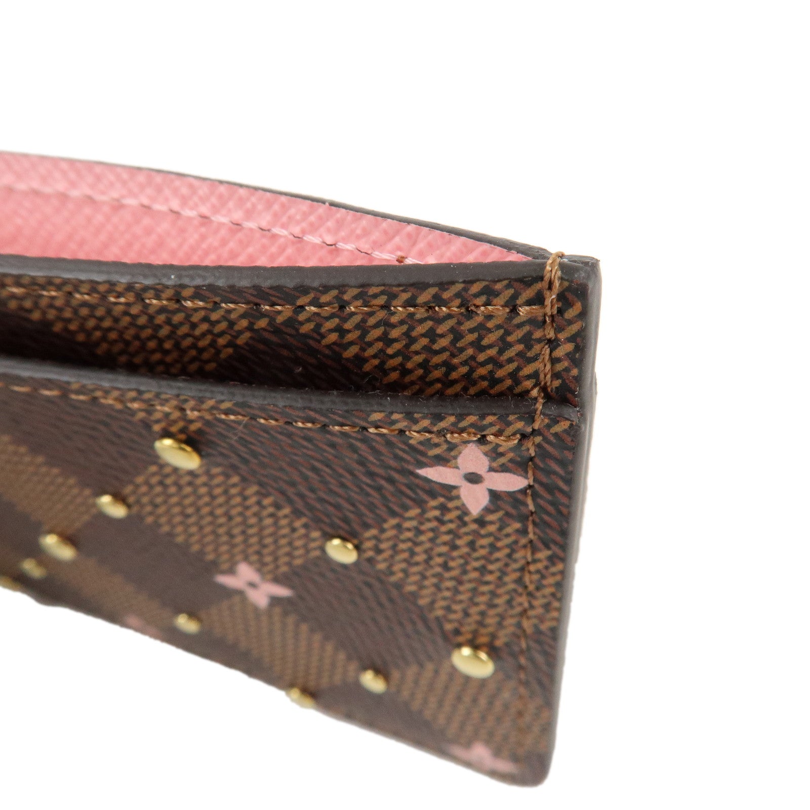 Louis Vuitton Dmier Ebene Studs Card Case Brown Pink N60475 Used