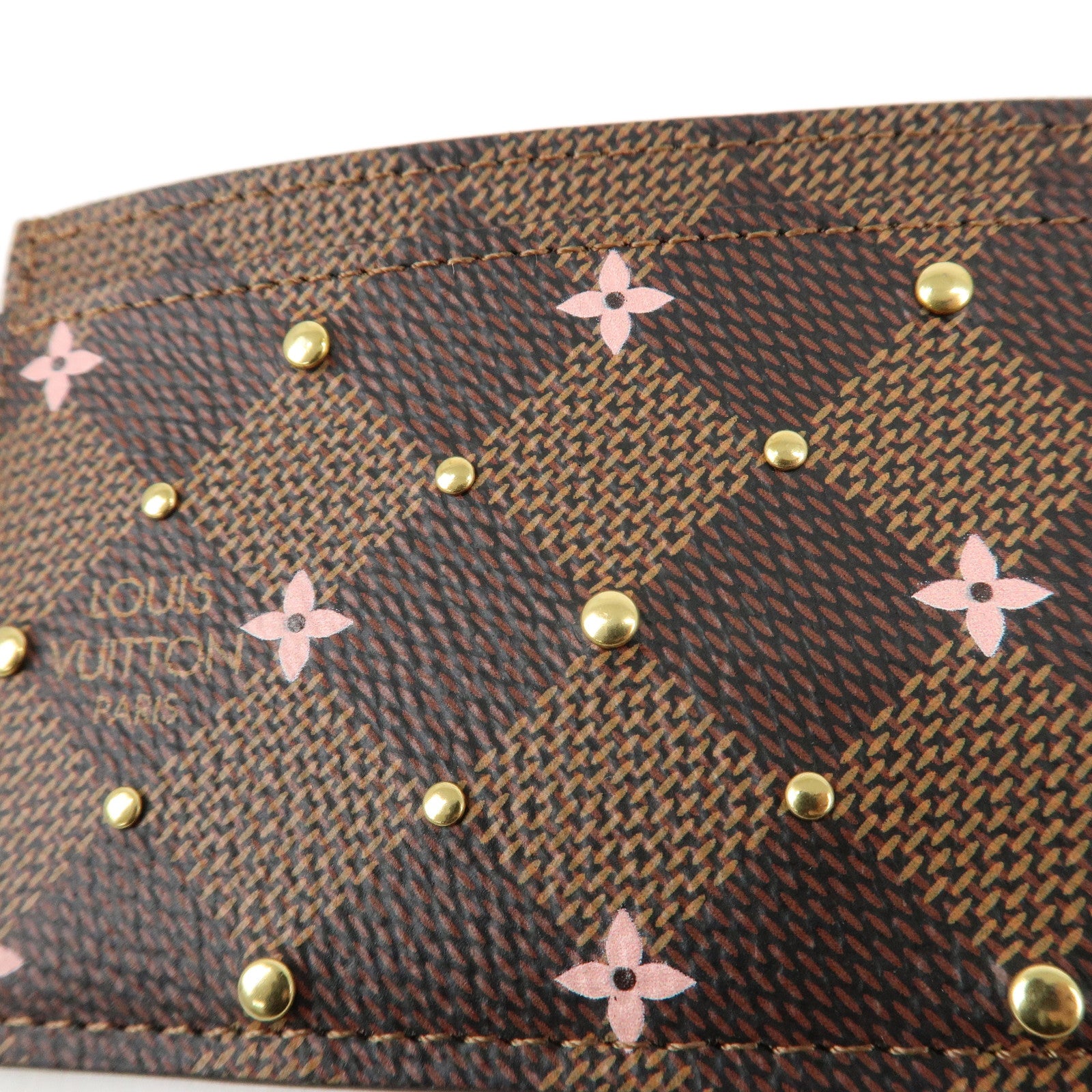 Louis Vuitton Dmier Ebene Studs Card Case Brown Pink N60475 Used