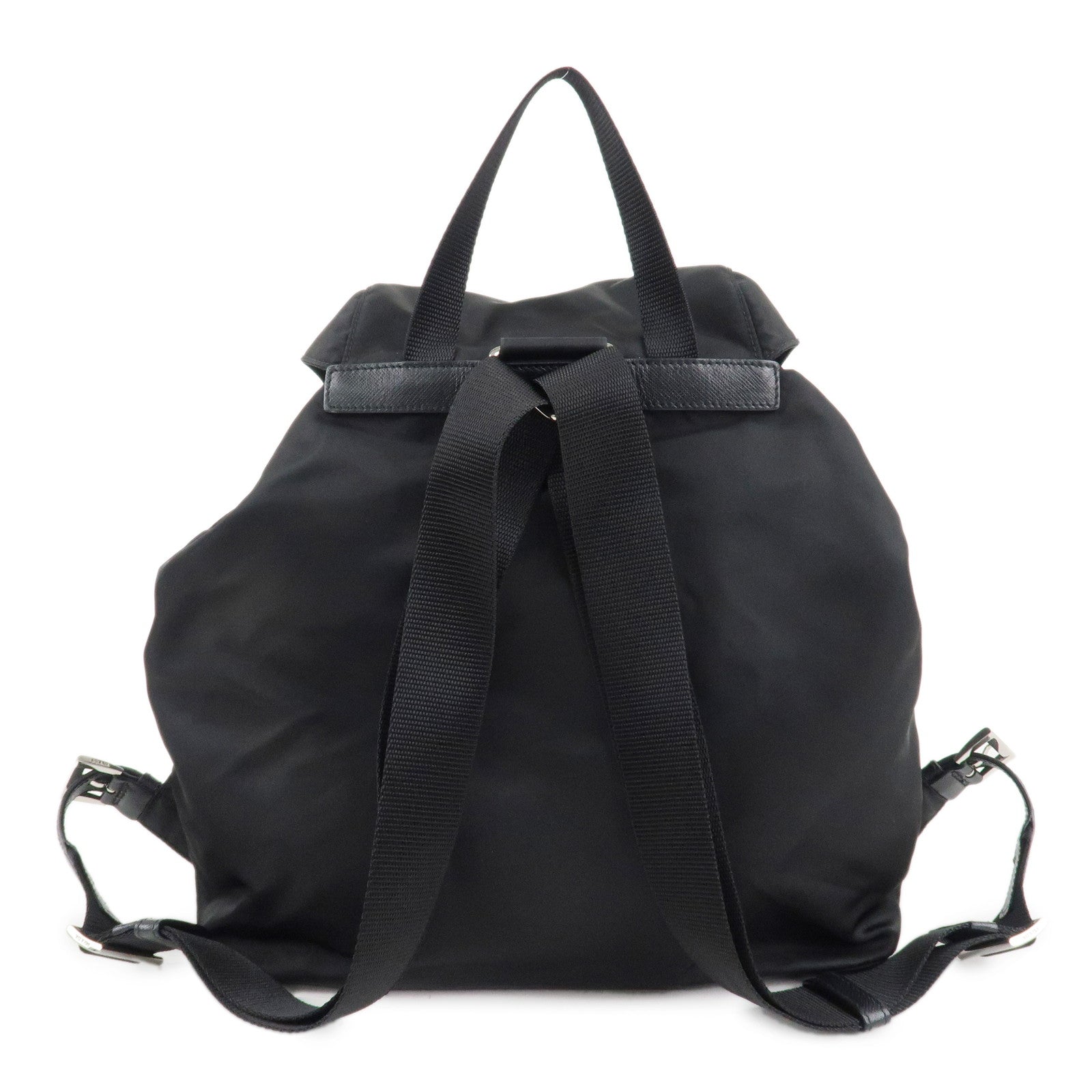 PRADA Triangle Logo Nylon Leather Rucksack Backpack Black 1BZ811