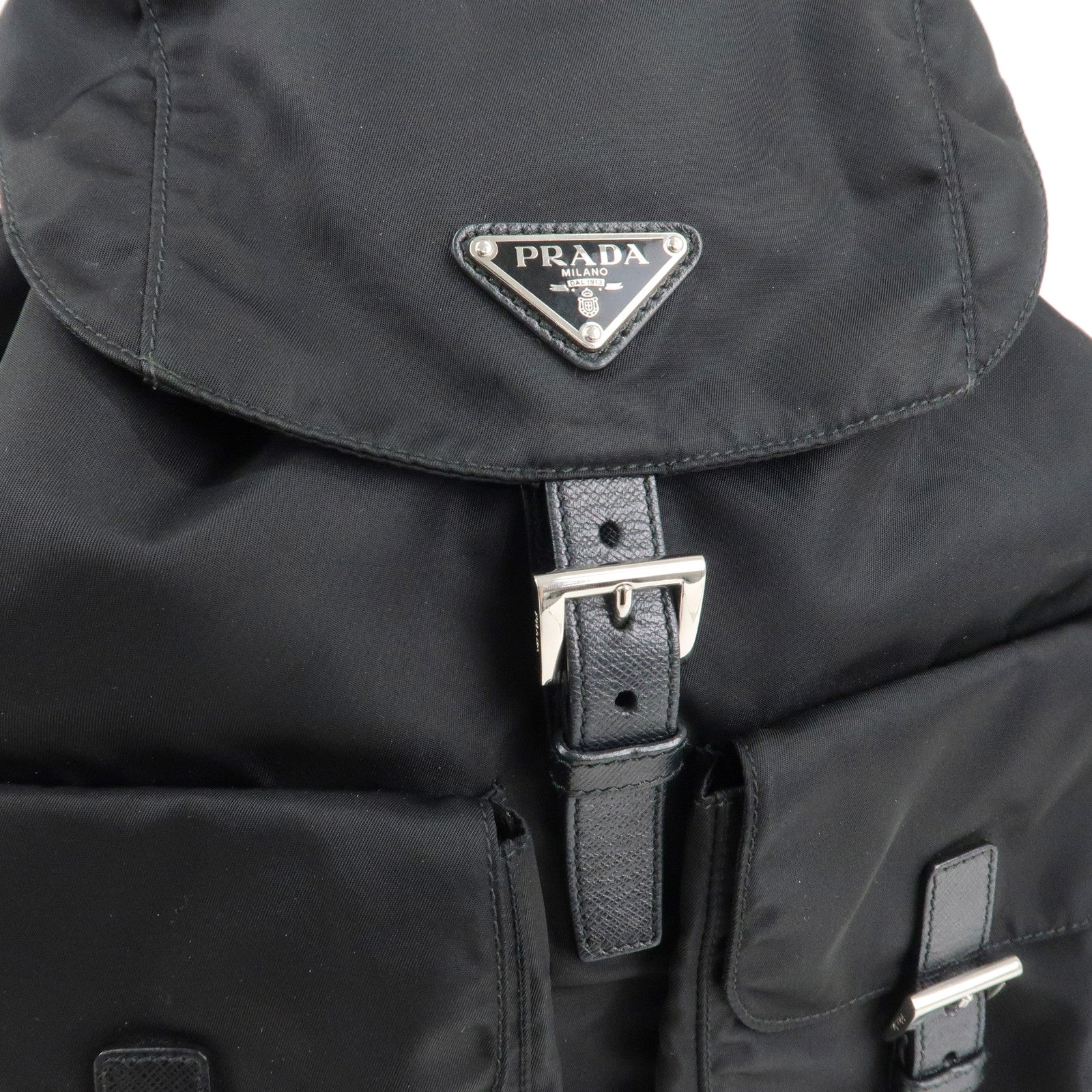 PRADA Triangle Logo Nylon Leather Rucksack Backpack Black 1BZ811