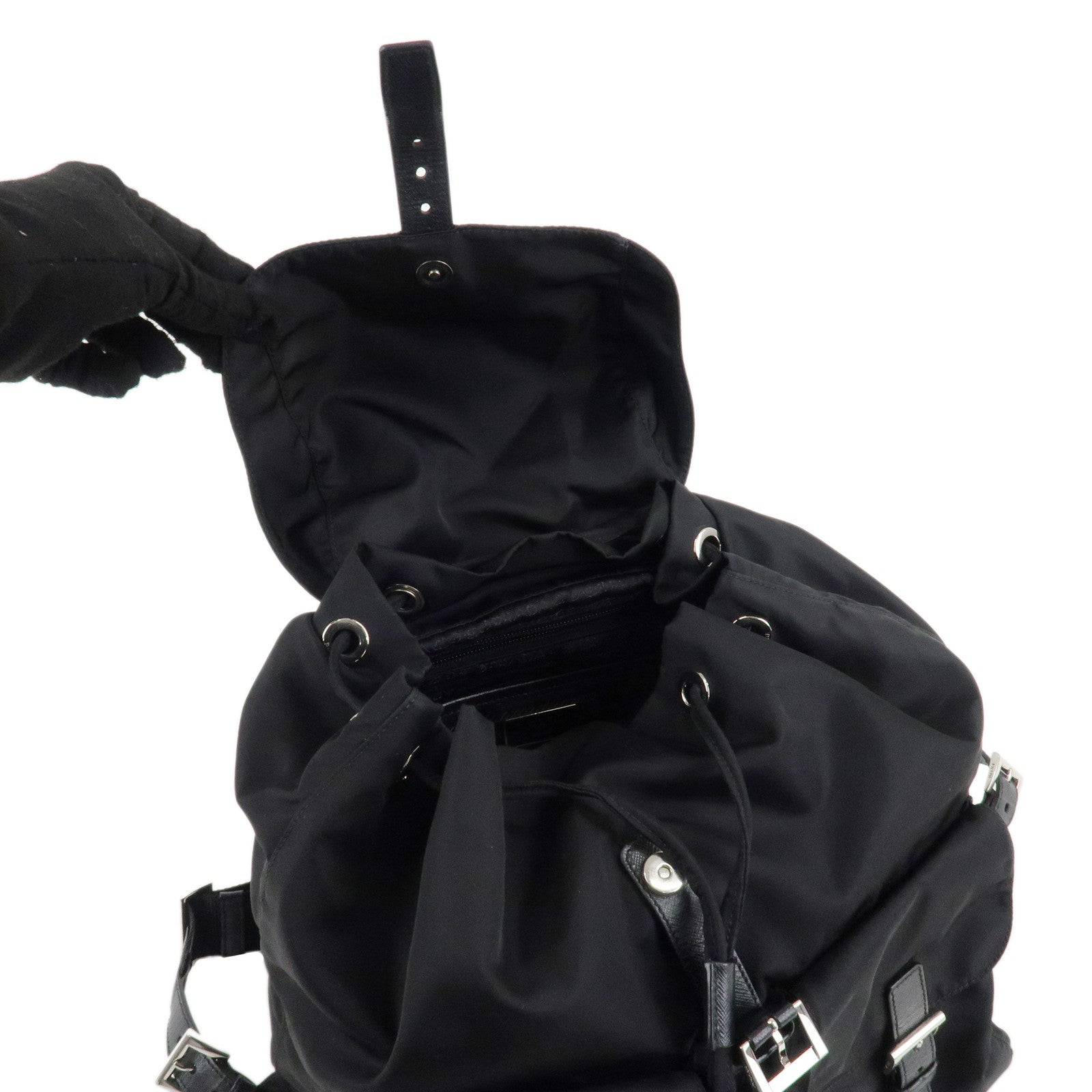 PRADA Triangle Logo Nylon Leather Rucksack Backpack Black 1BZ811