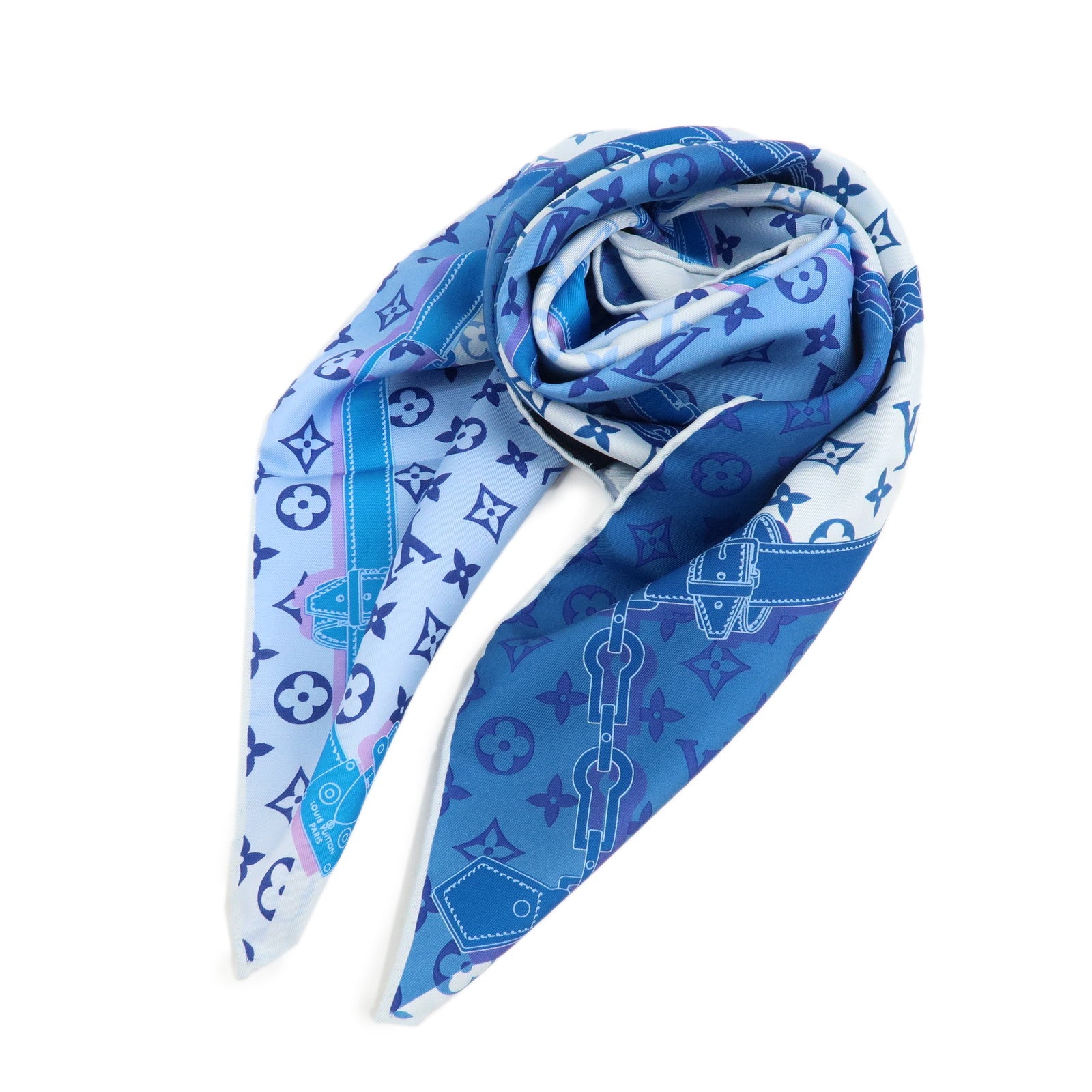 Louis Vuitton Monogram Confidential Silk 100% Scarf Blue M76347 Used