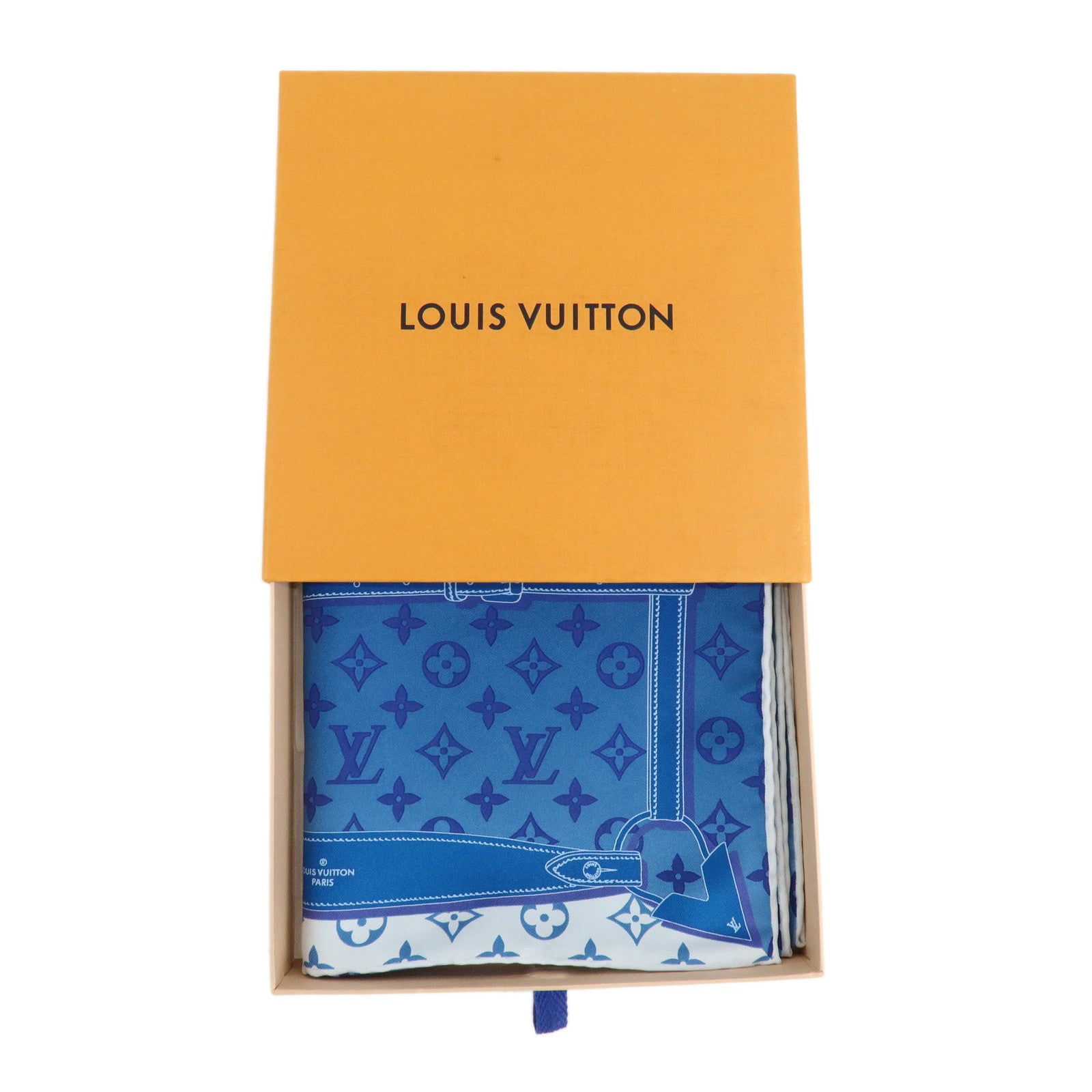 Louis Vuitton Monogram Confidential Silk 100% Scarf Blue M76347 Used