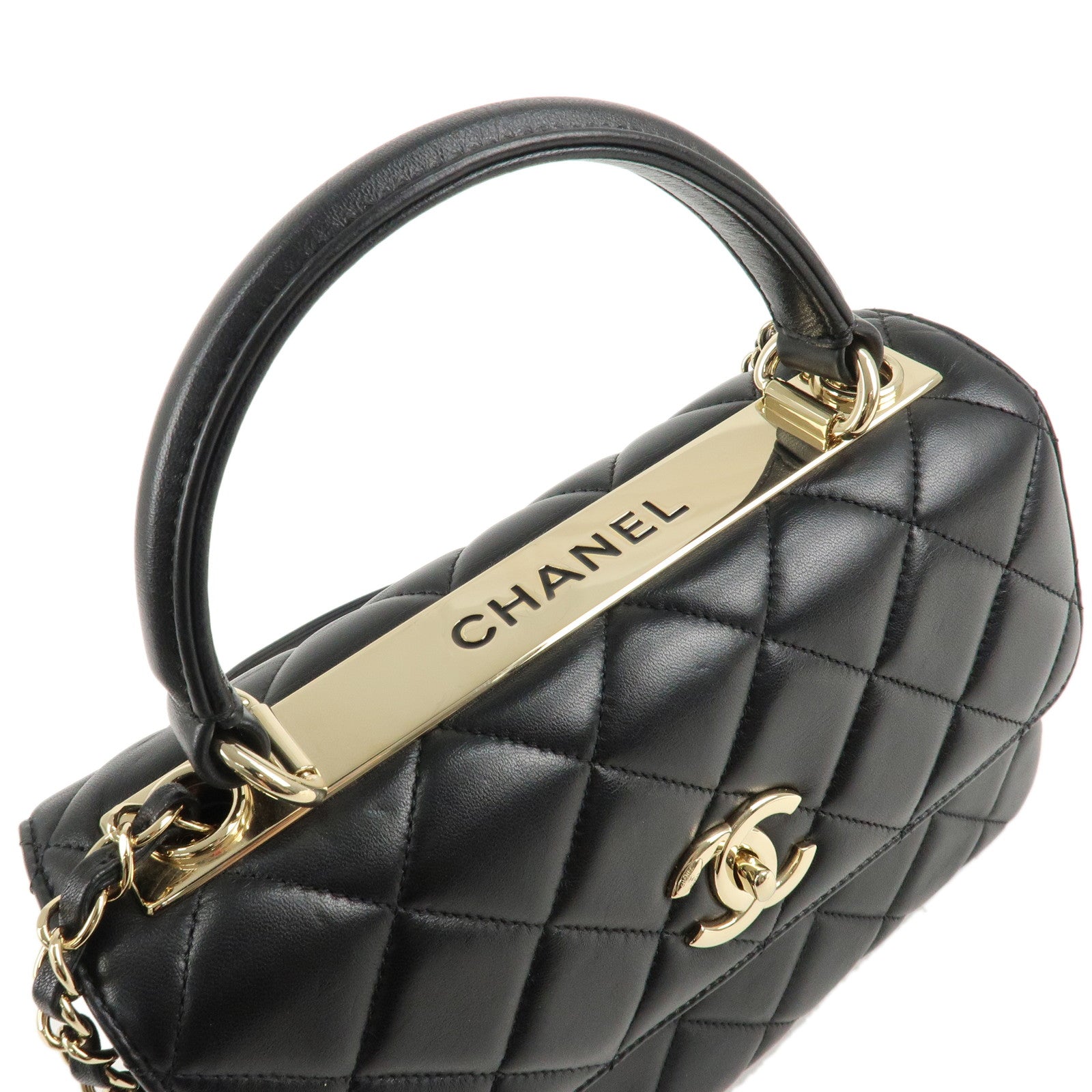 CHANEL Matelasse Trendy CC Lamb Skin 2Way Bag Black A92236 Used