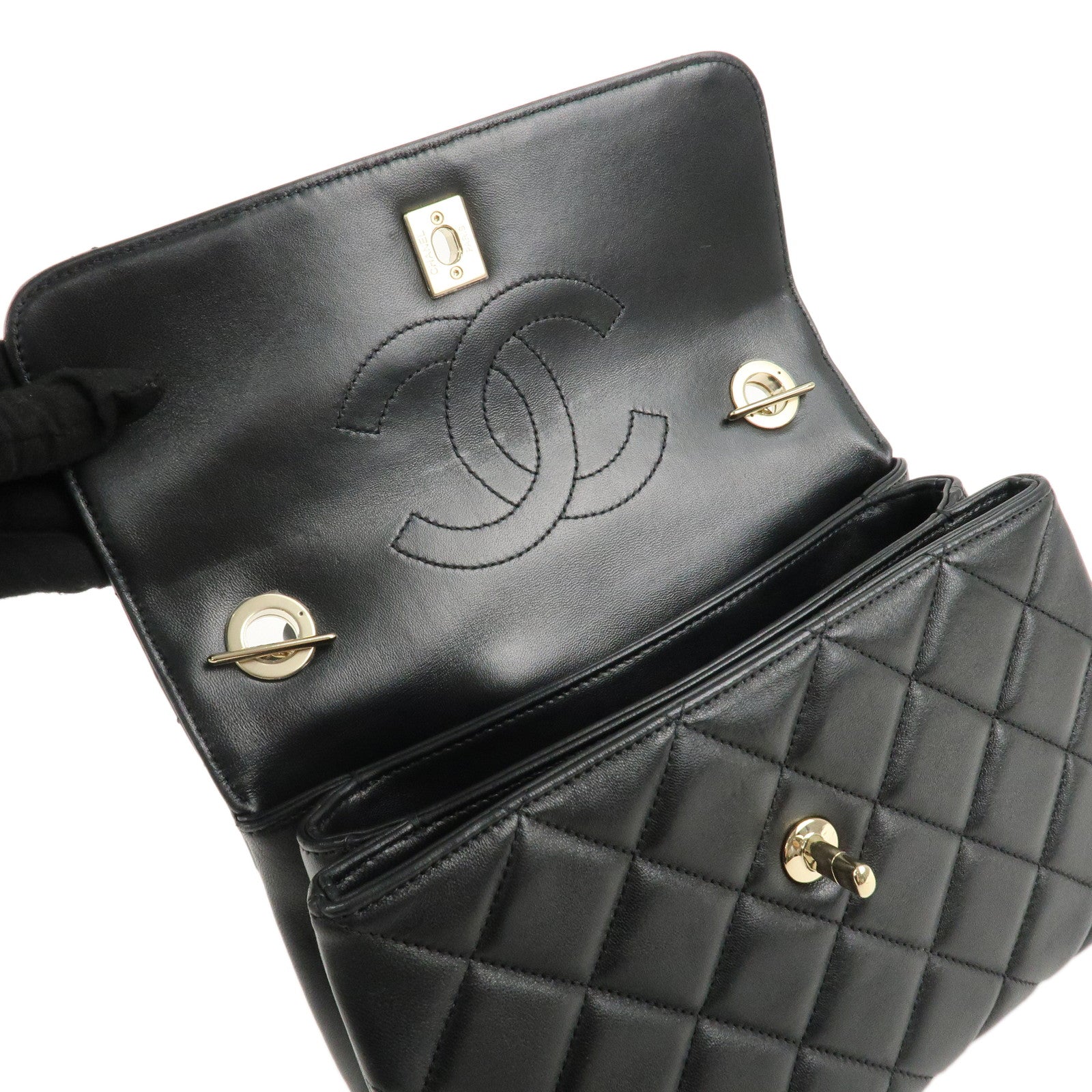 CHANEL Matelasse Trendy CC Lamb Skin 2Way Bag Black A92236 Used