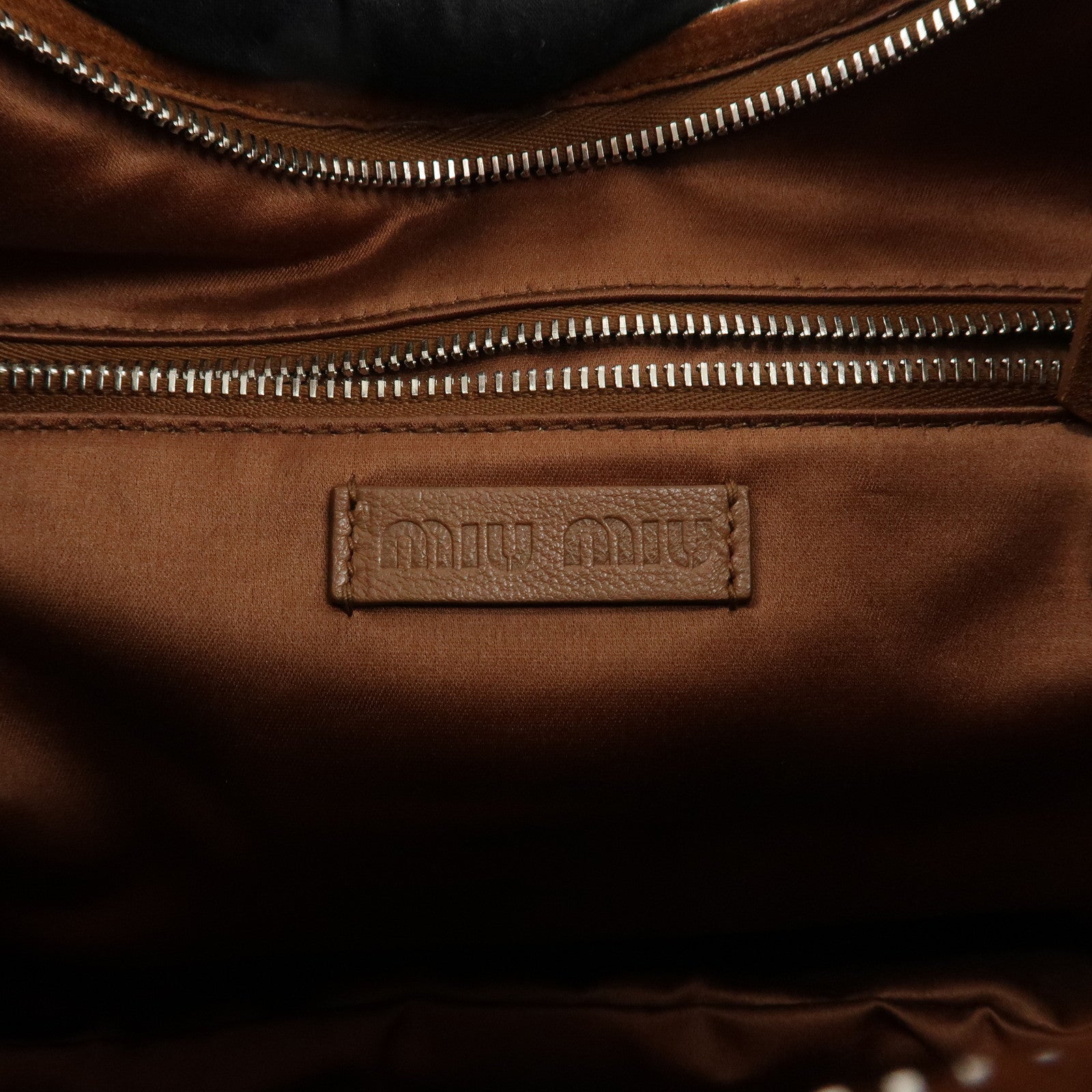 MIU MIU Logo Suede Shoulder Bag Brown