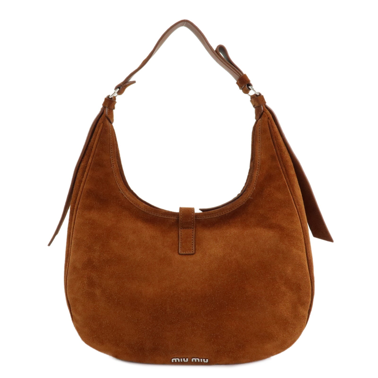 MIU MIU Logo Suede Shoulder Bag Brown