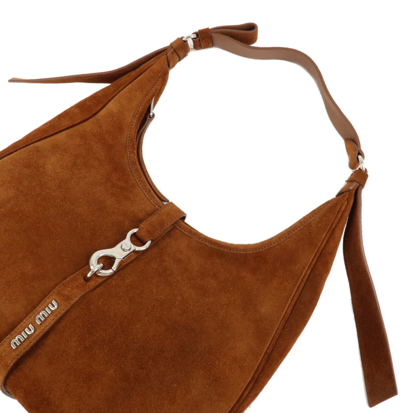 MIU MIU Logo Suede Shoulder Bag Brown