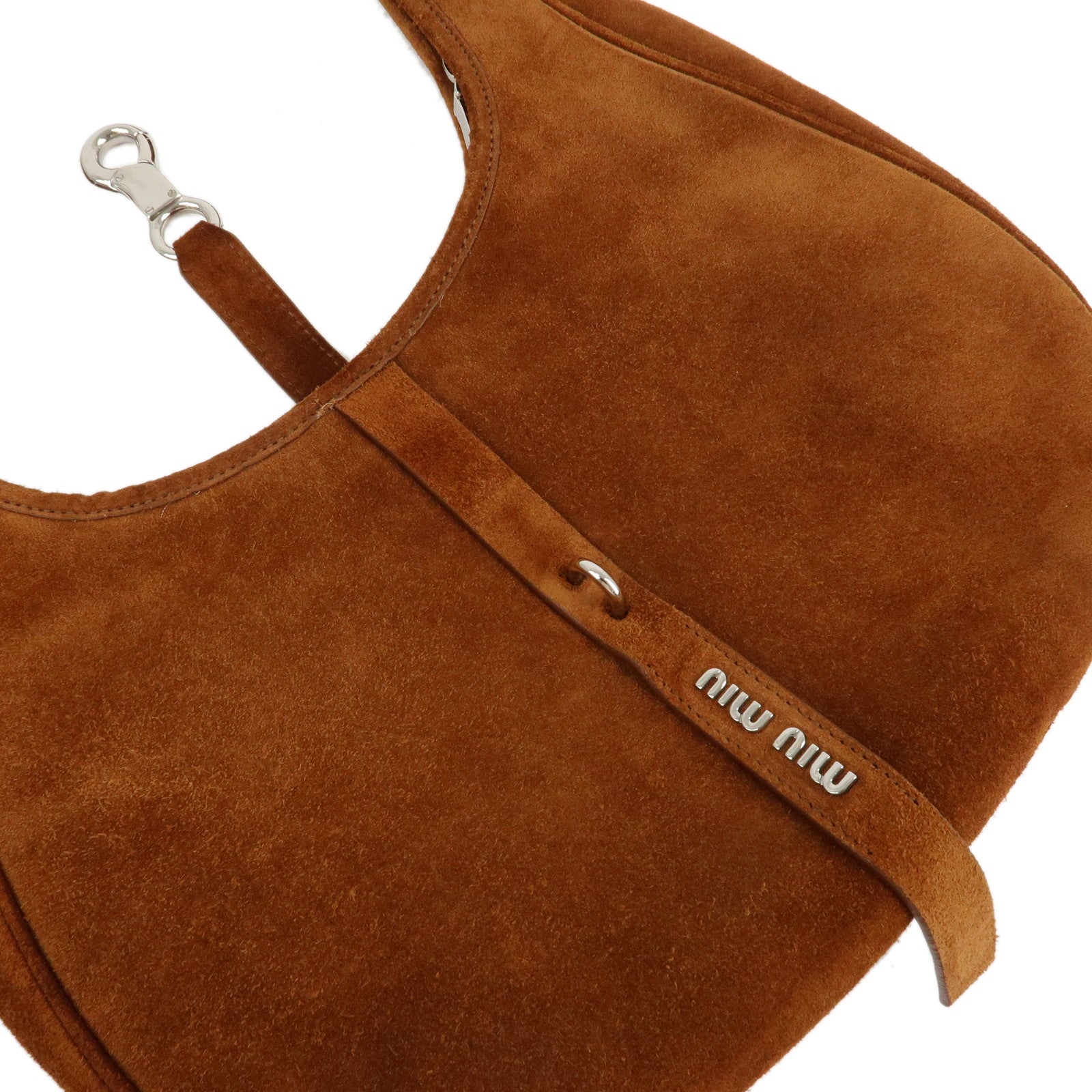 MIU MIU Logo Suede Shoulder Bag Brown