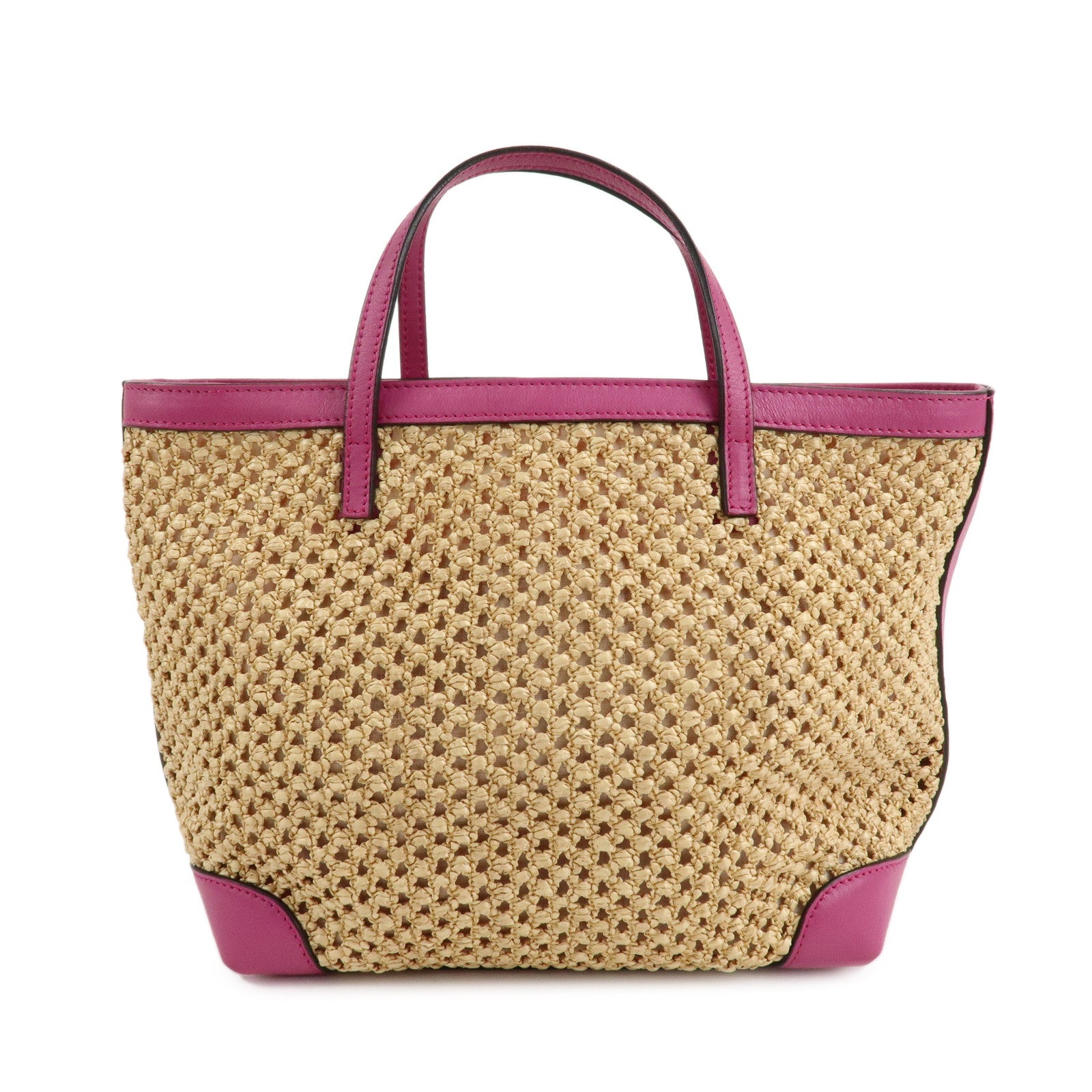 GUCCI Children Sherry Raffia Leather Cherry Bag Beige Pink 410818 Used