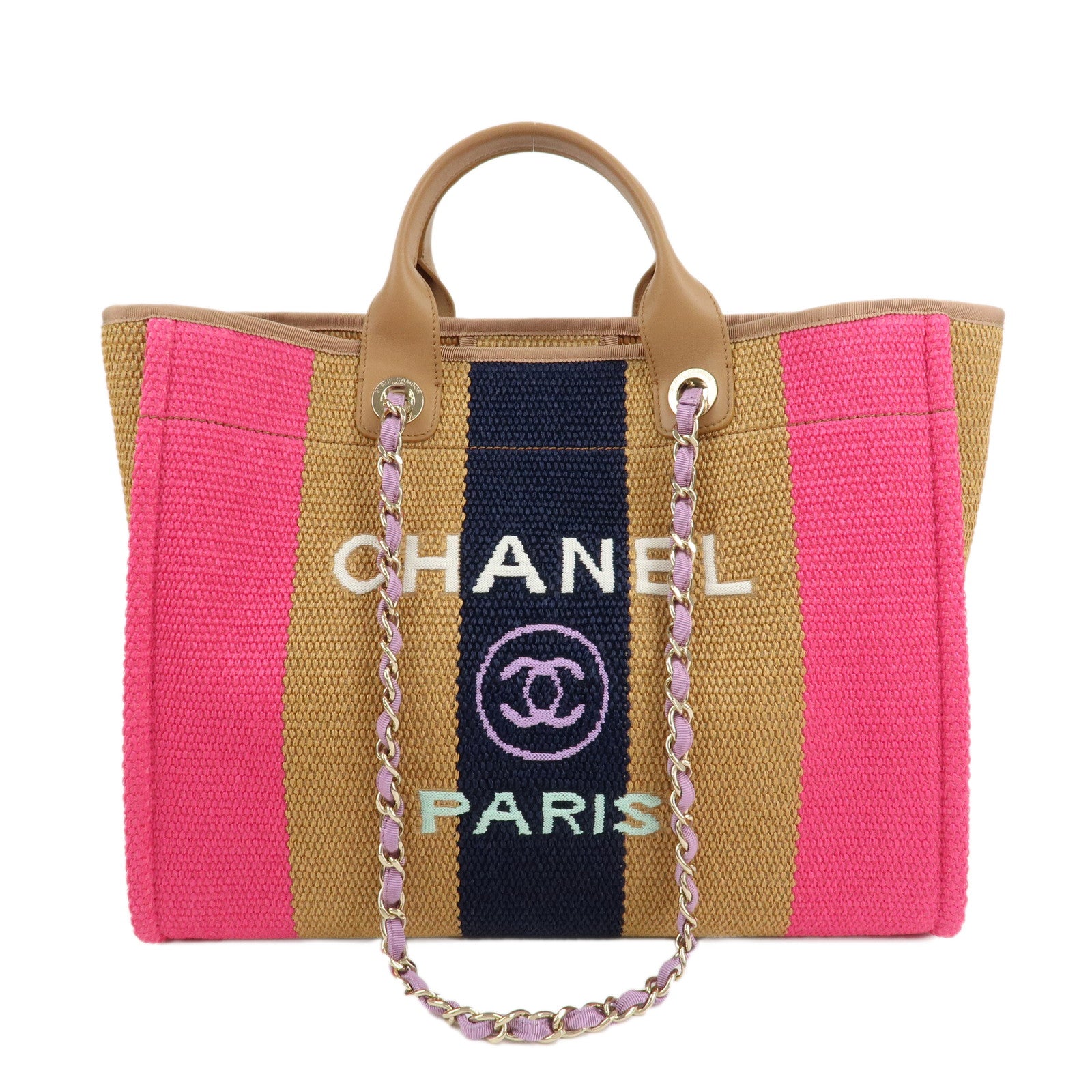 CHANEL-Straw-Leather-Deauville-GM-2Way-Bag-Hand-Bag-Multi-Color