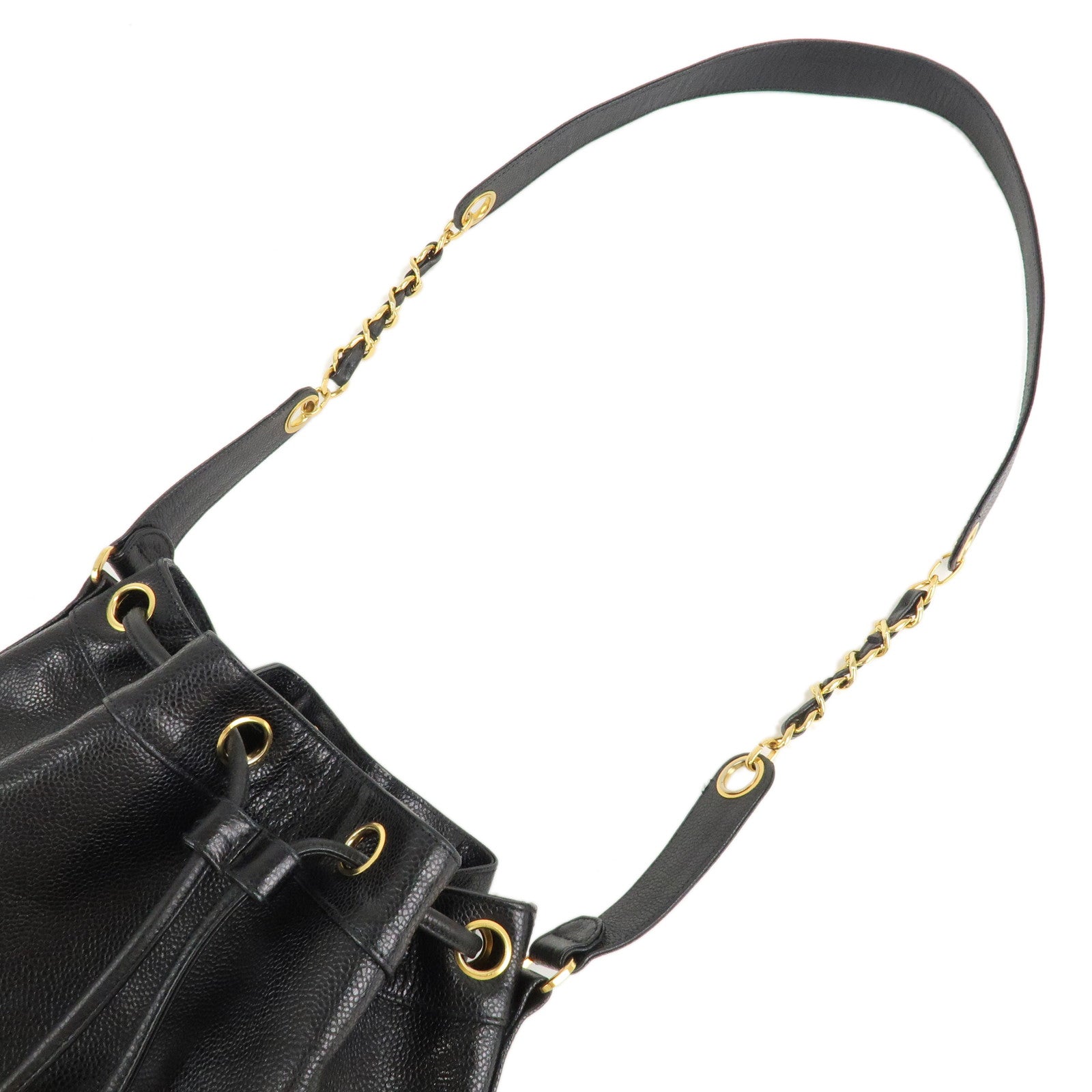 CHANEL Caviar Skin Triple Coco Drawstring Chain Shoulder Bag Black